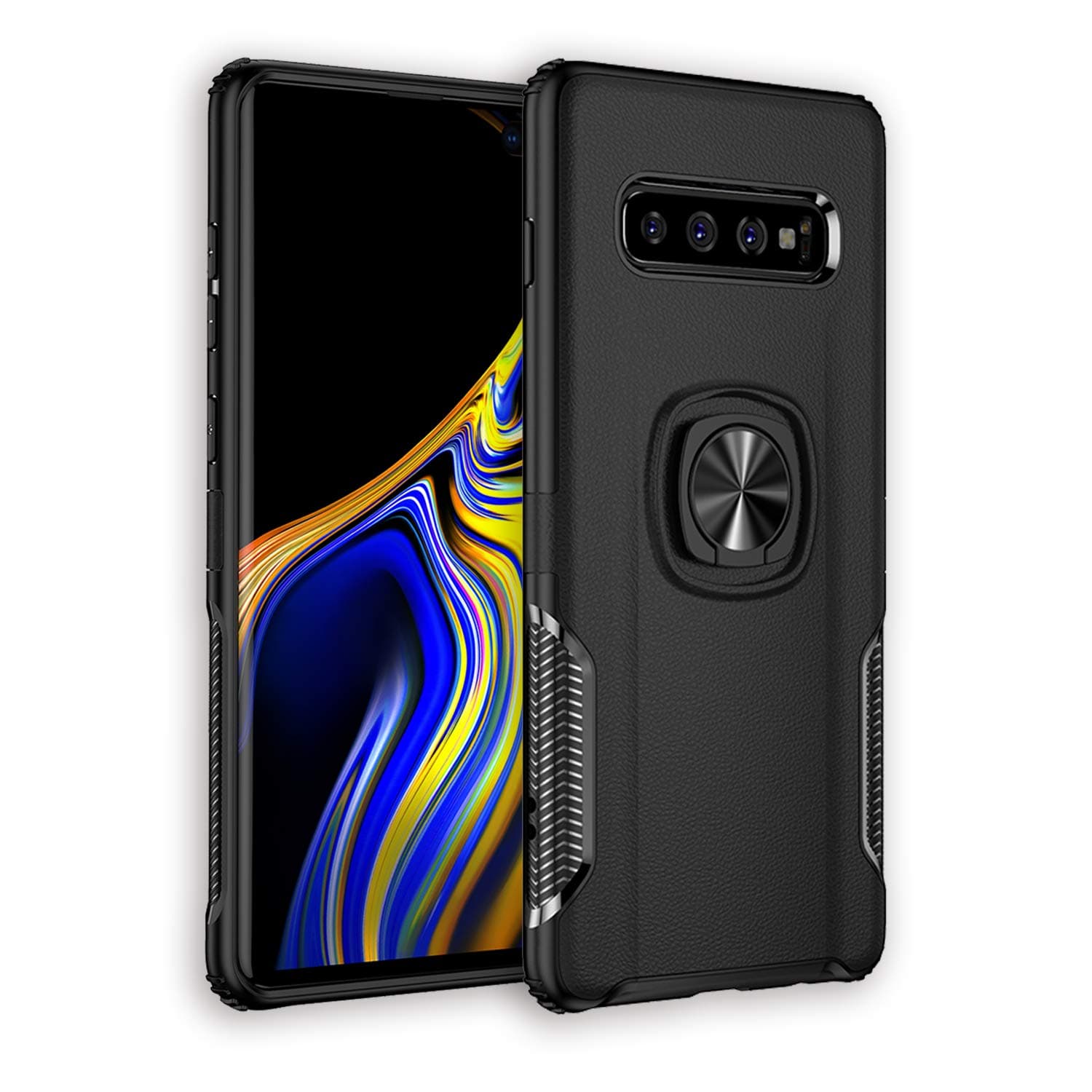 CEGAR Samsung Galaxy S10 Plus Case, Stylish Dual Layer Hard PC Back Case with 360 Degree Rotation Finger Ring Grip Kickstand, Magnetic Car Mount Compatible with Samsung Galaxy S10 Plus (V-Black)