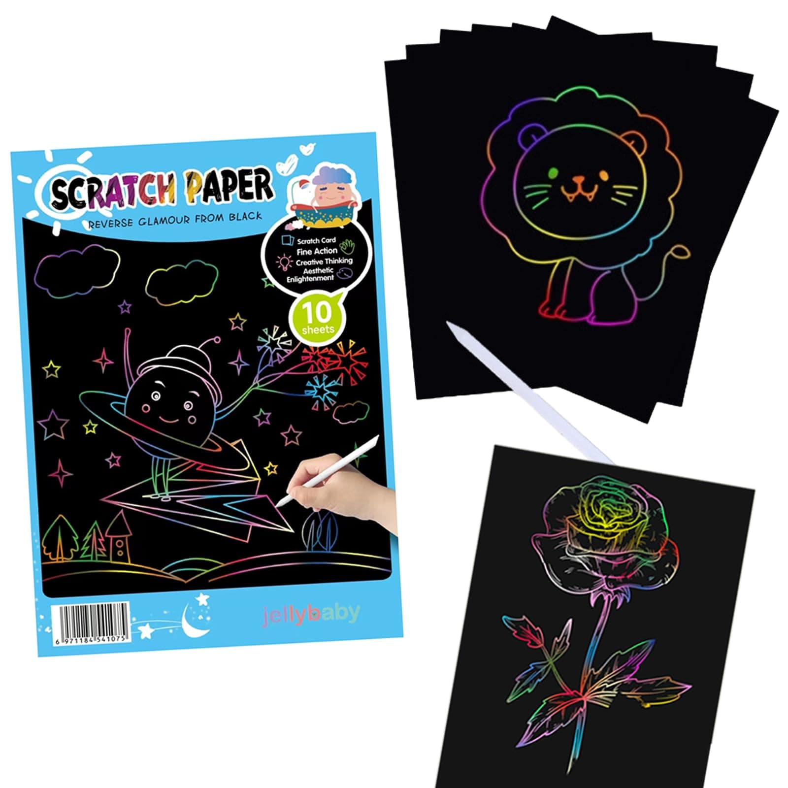 Rainbow Scratch Sheets for Kids A4 Size Scratch Art Magic Doodle Mandala Art Drawing Coloring Paper Black Scratch Paper Note Art and Craft Return Gift for 4 Years and Above