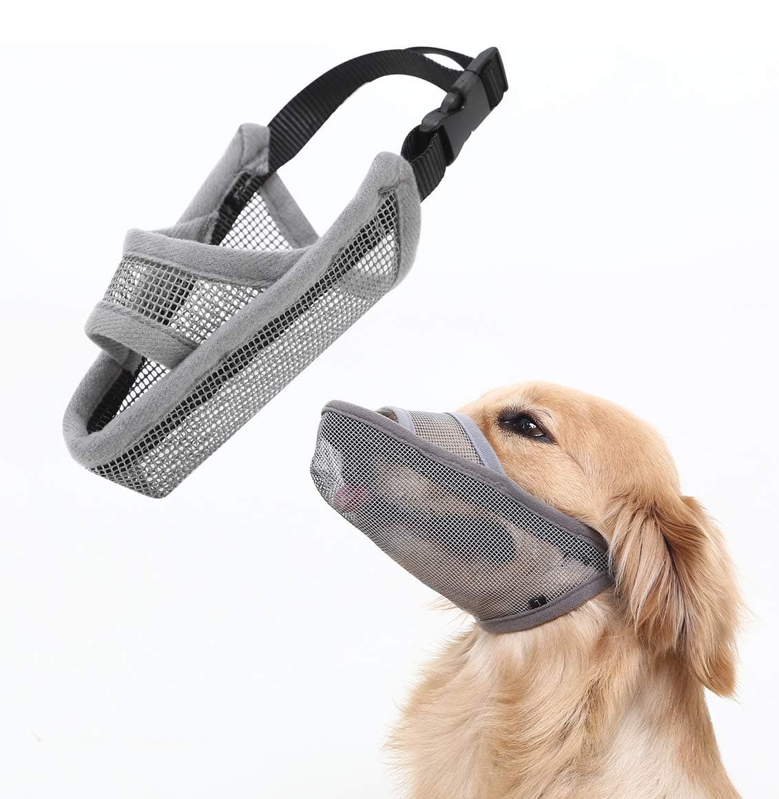 Crazy Felix Nylon Dog Muzzle for Small Medium Large Dogs, Air Mesh Breathable and Drinkable Pet Muzzle for Anti-Biting Anti-Barking Licking (L, Grey)