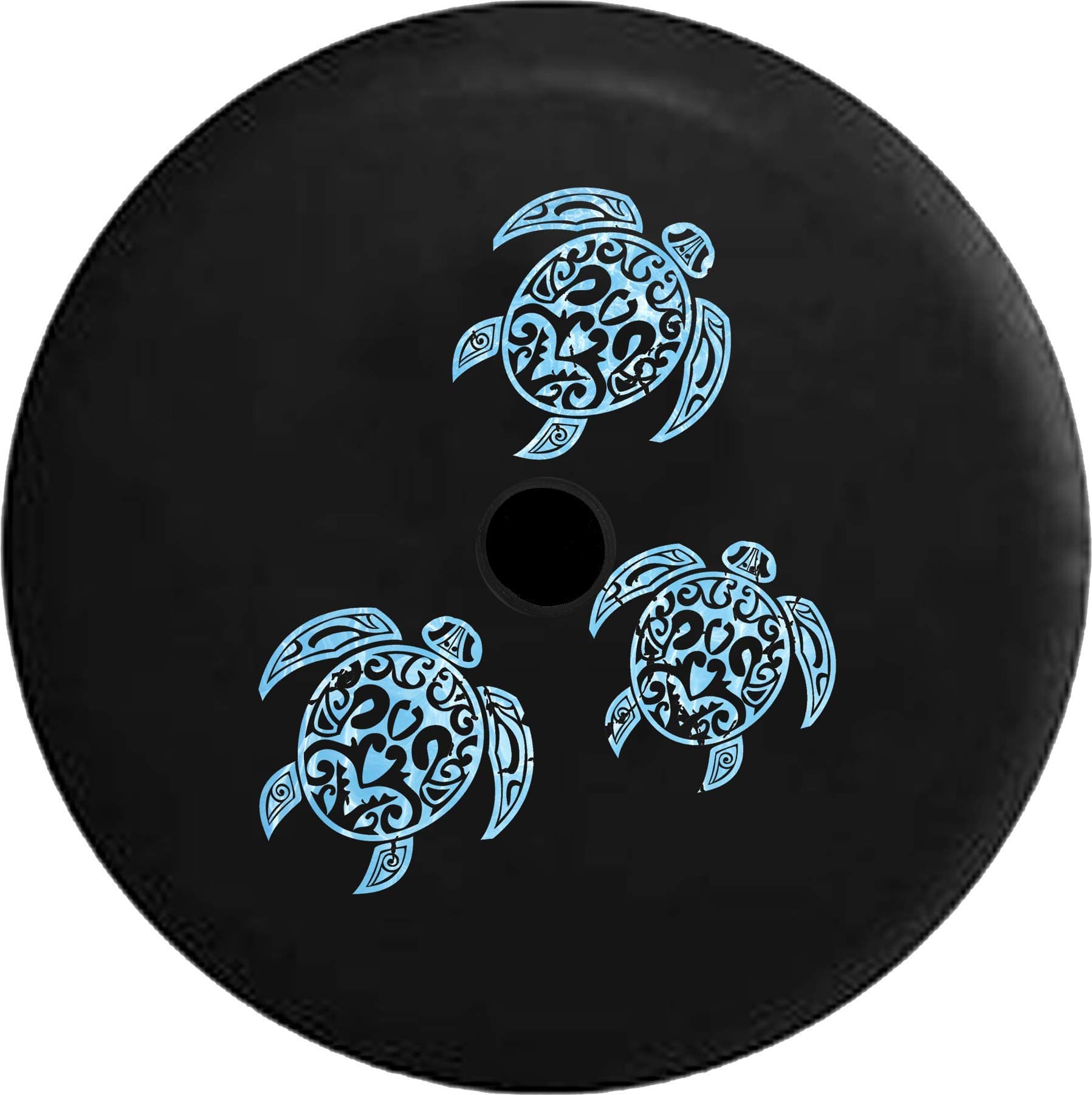 JL Spare Tire Cover Family Sea Turtles Water Pattern with Backup Camera Hole Black 32 in