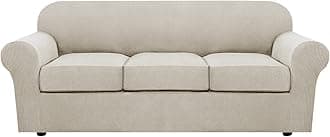 H.VERSAILTEX 4 Piece Stretch Sofa Covers for 3 Cushion Couch Covers for Living Room Furniture Slipcovers (Base Cover Plus 3 Seat Cushion Covers) Upgraded Thicker Jacquard Fabric (Sofa, Island Fossi)