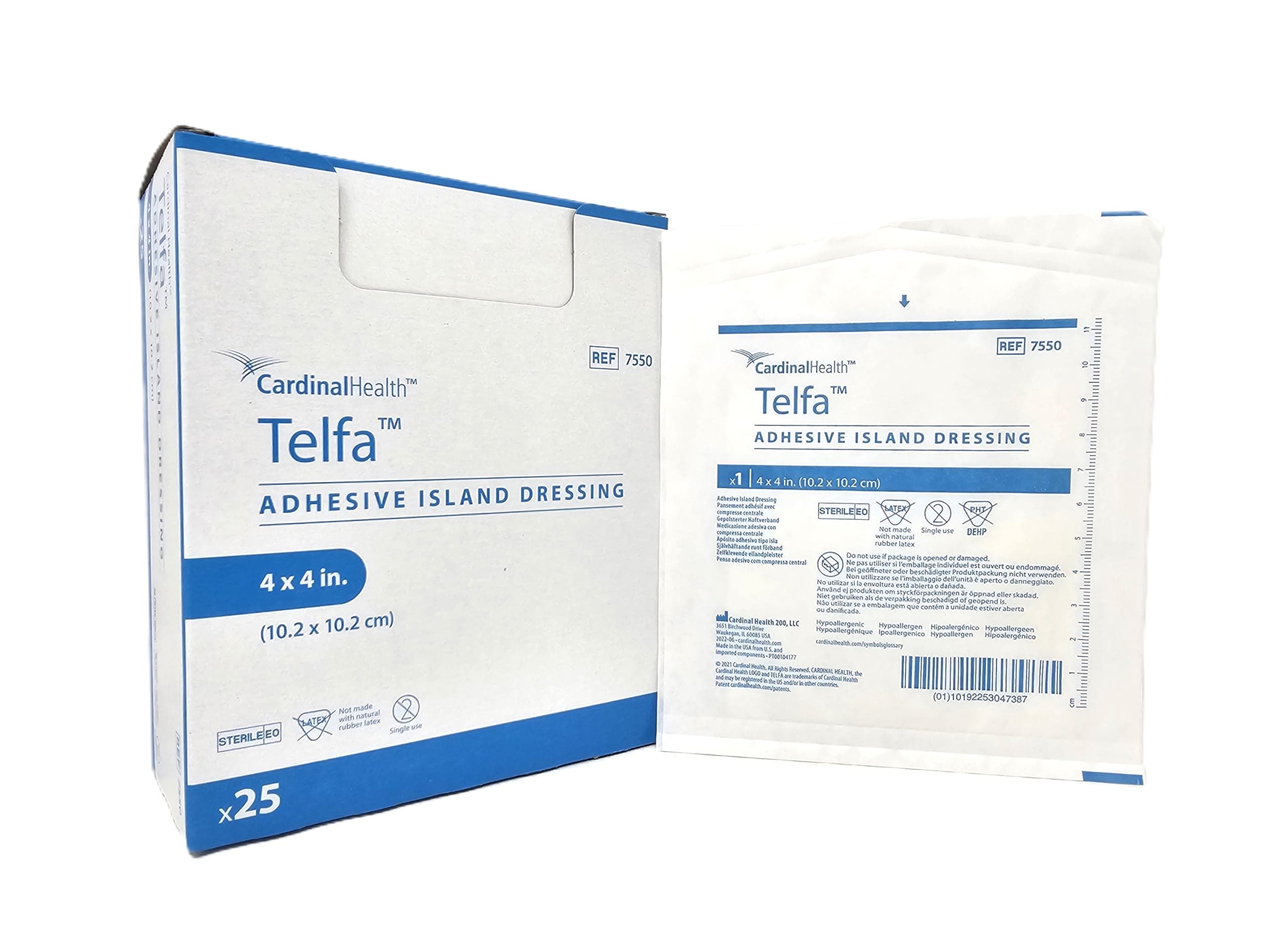 7550 Dressing Telfa Island Wound Lf Str Gauze 4X4" White Non-Adh 25 Per Box P.