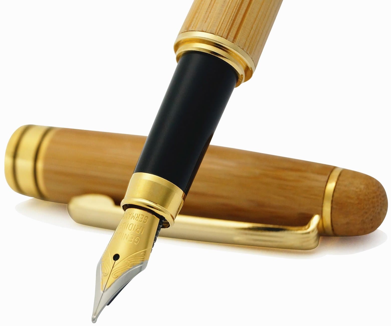 Bamboo Fountain Pen with Ink Refill Converter, IDEAPOOL Luxury Elegant Cool Gift Pen for Signature Calligraphy Executive Business - No Ink