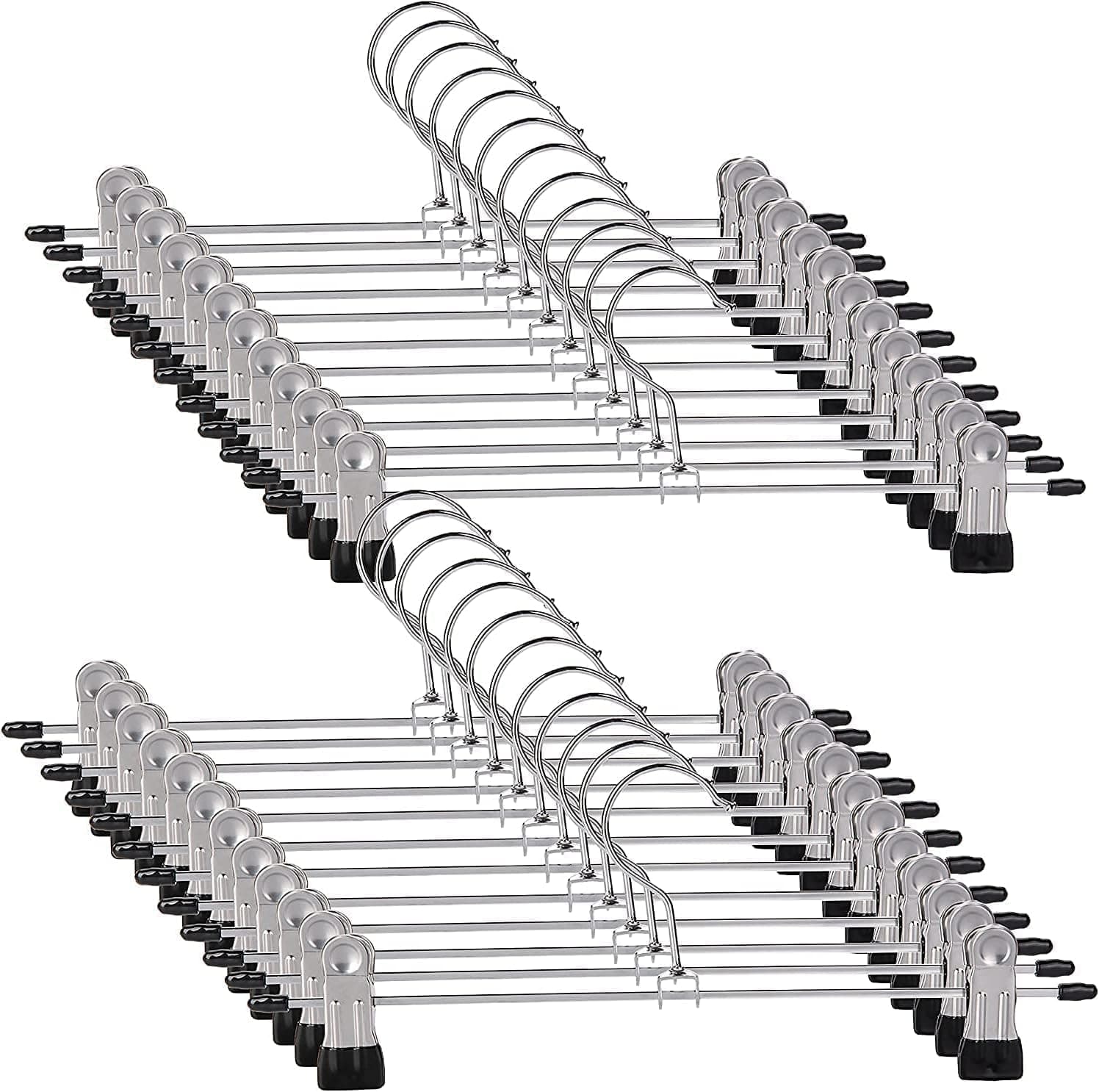 Trouser Hanger, 20Pack Pant Hangers Space Saving Skirt Hangers with Clips Adjustable Non-Slip Coat Suit Heavy Duty Chrome Clothes Hook