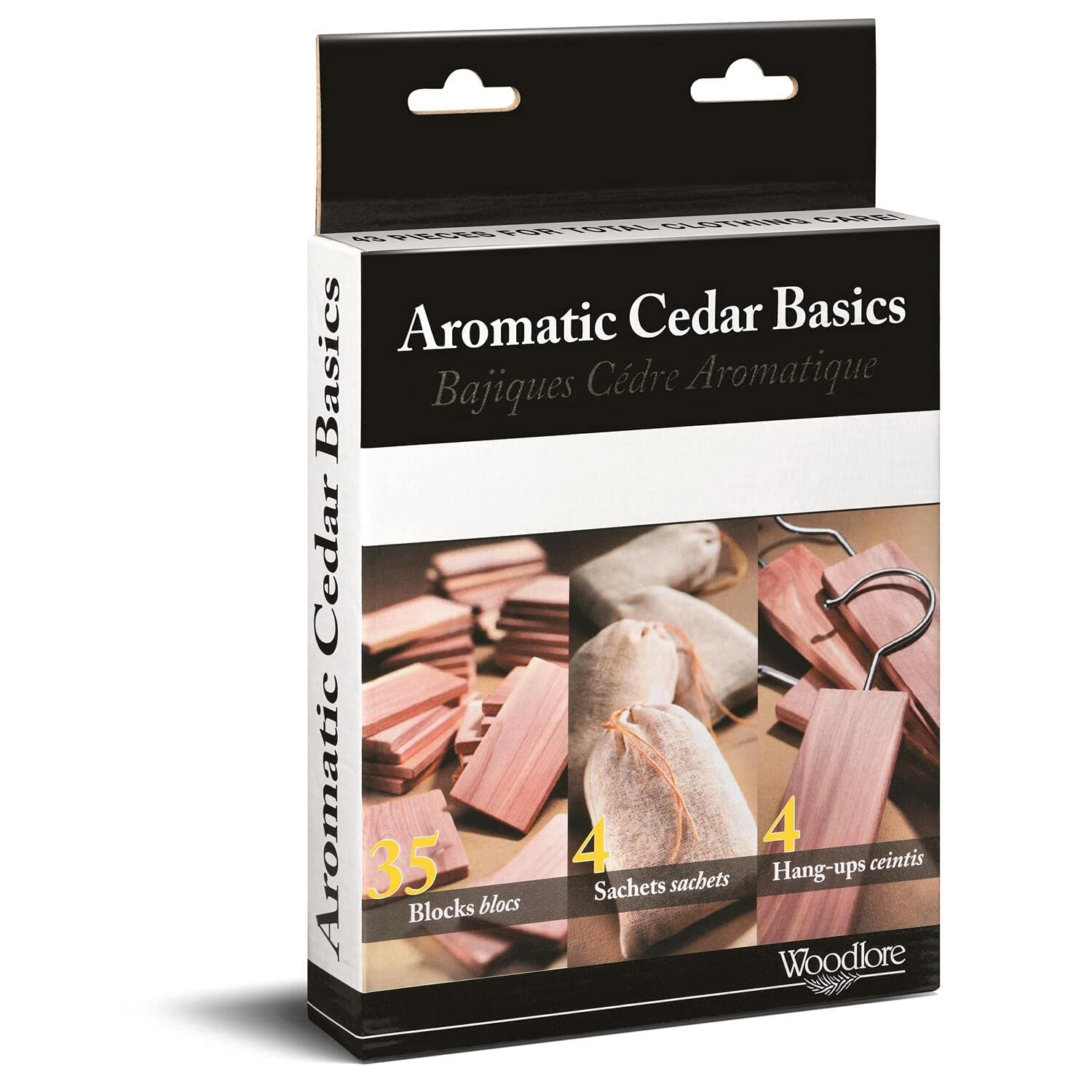 Woodlore 80018 Natural Aromatic Cedar Basics with Assortment of 43 Pieces of Cedar Blocks, Hang-Ups, and Sachets