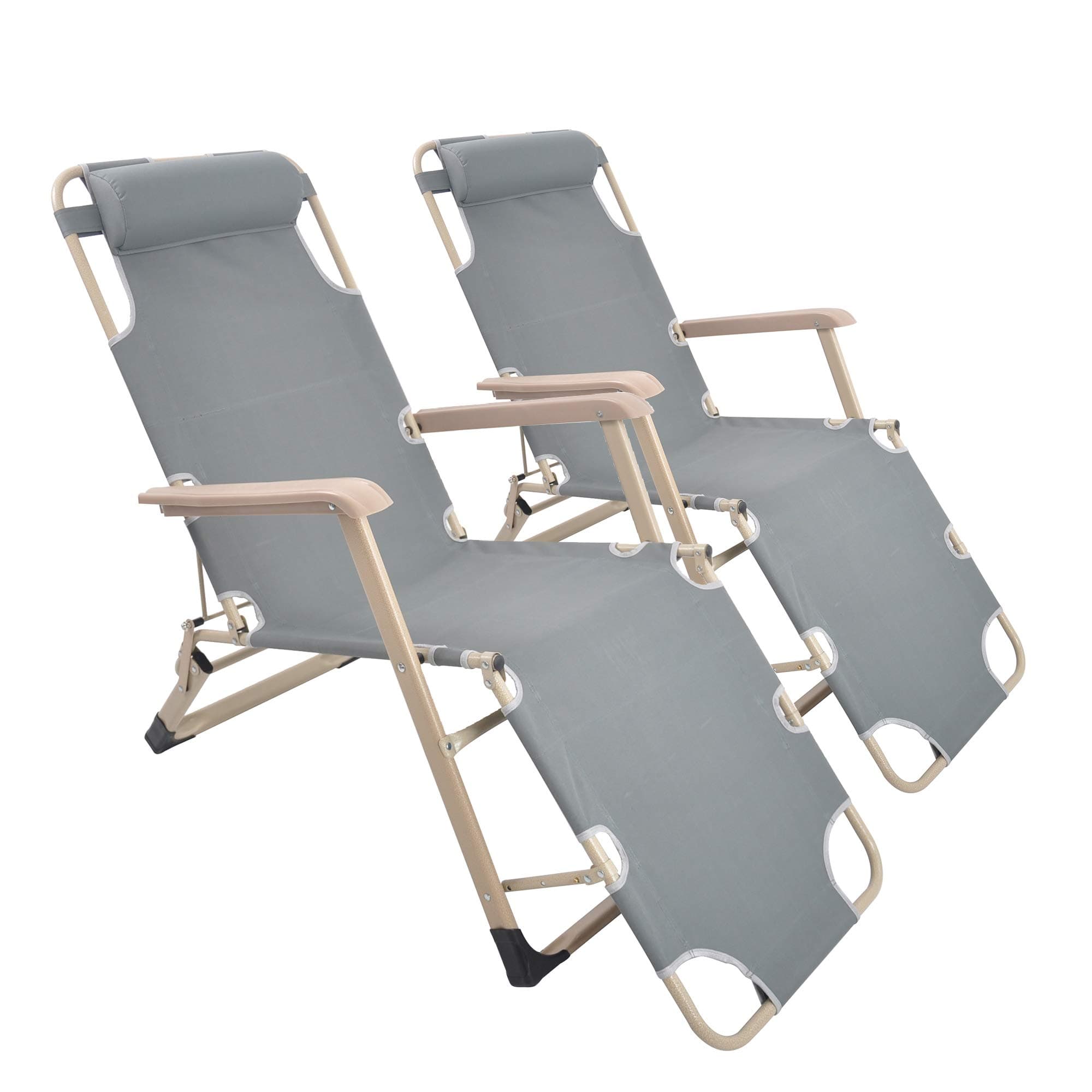 Set of 2 Large Outdoor Patio Portable Folding Adjustable Chaise Lounge Chair with Footrest and Removable Pillow