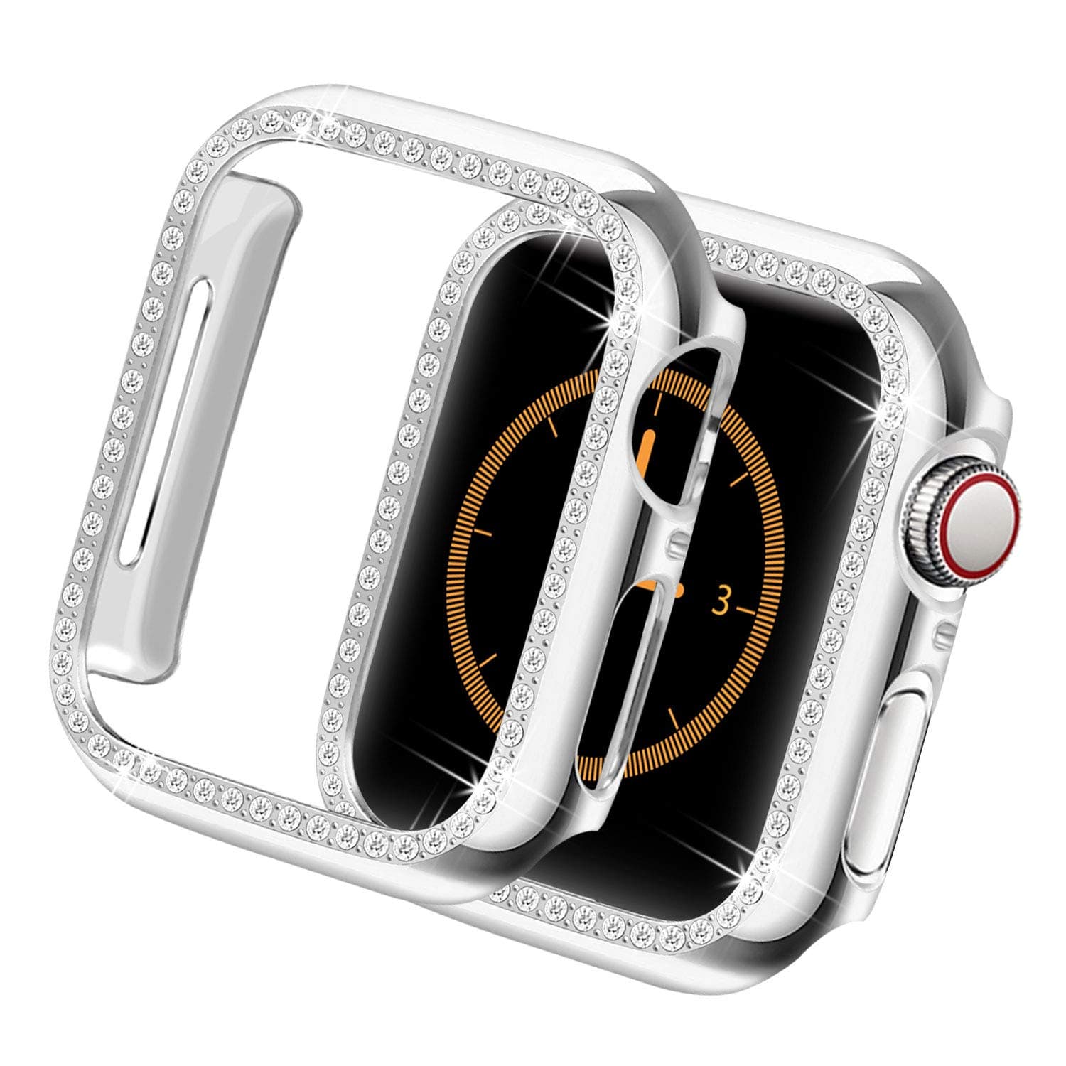 Compatible with Apple Watch Case 40mm SE3 SE2 SE Series 6/5/4 Bling Crystal Diamonds Rhinestone Bumper Cover for Women, Hard PC Protective Frame for iWatch 40mm Silver