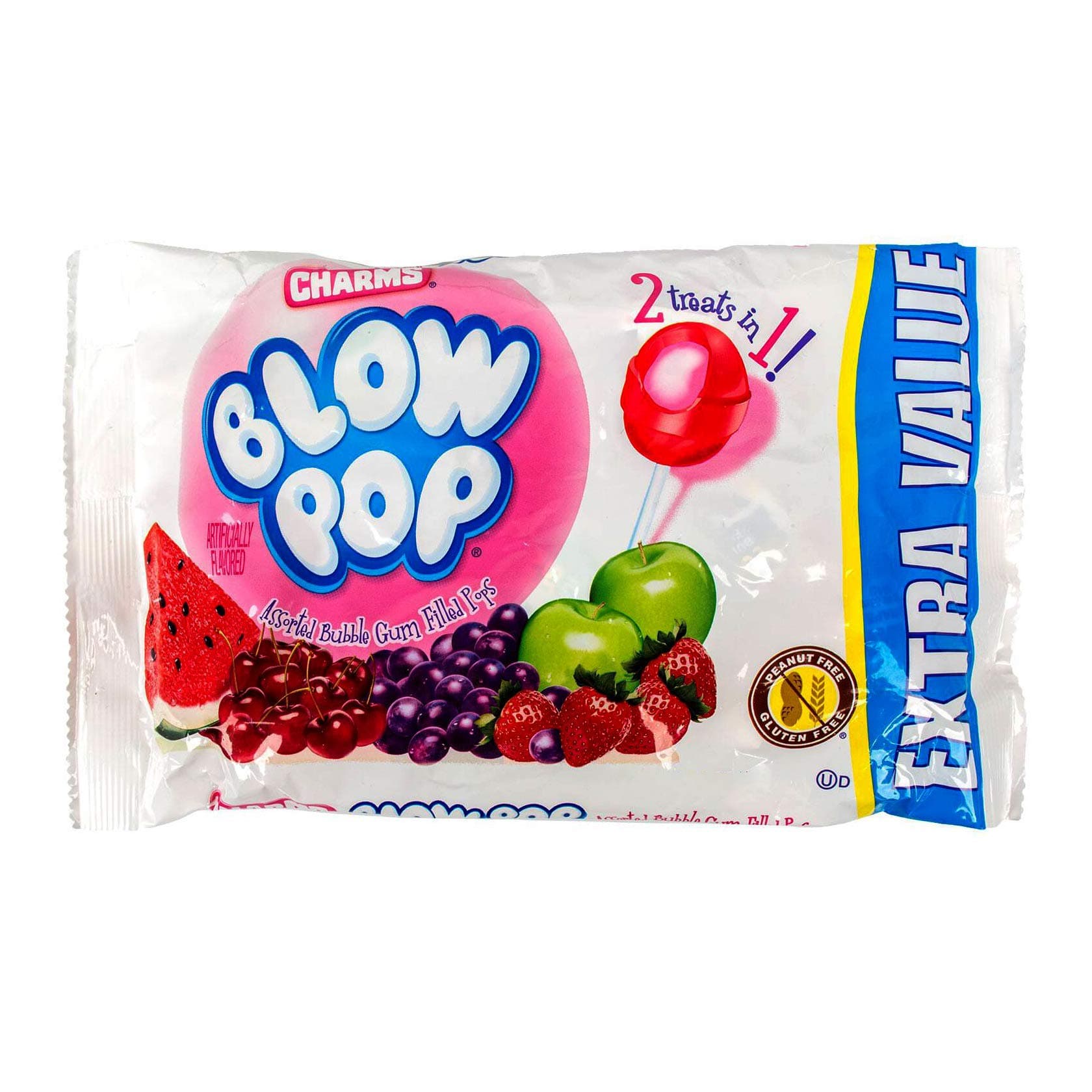 (1) Bag Blow Pop Bubble Gum Filled Pops - 2 Treats in 1! Assorted Flavors Lollipop Halloween Candy - Peanut & Gluten Free - Net Wt. 4.55 oz