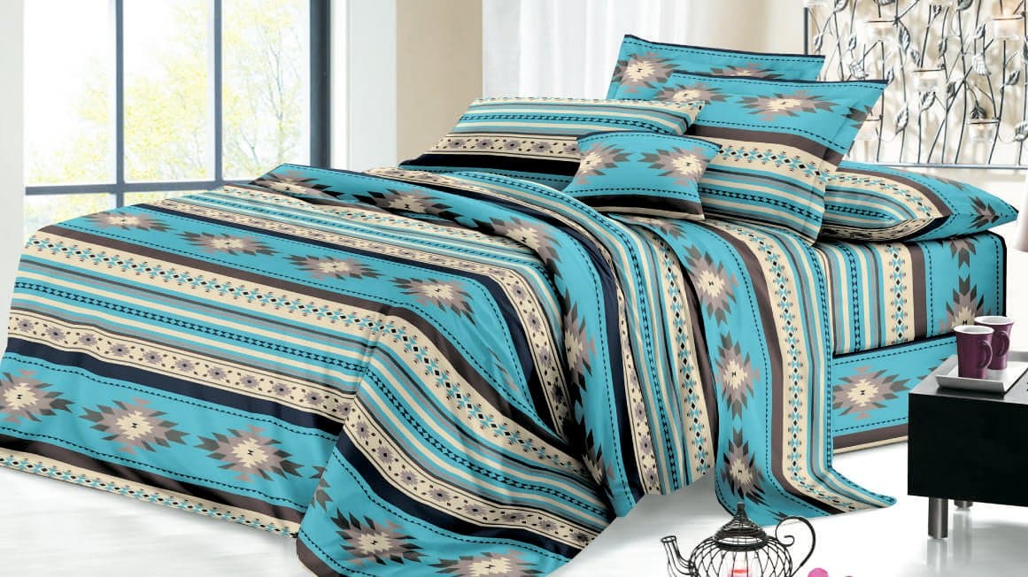 Rustic Western Southwest Native American Design 4 Piece Sheet Set Navajo Print Multicolor Turquoise Blue 17426 Queen Turquoise Sheet Set