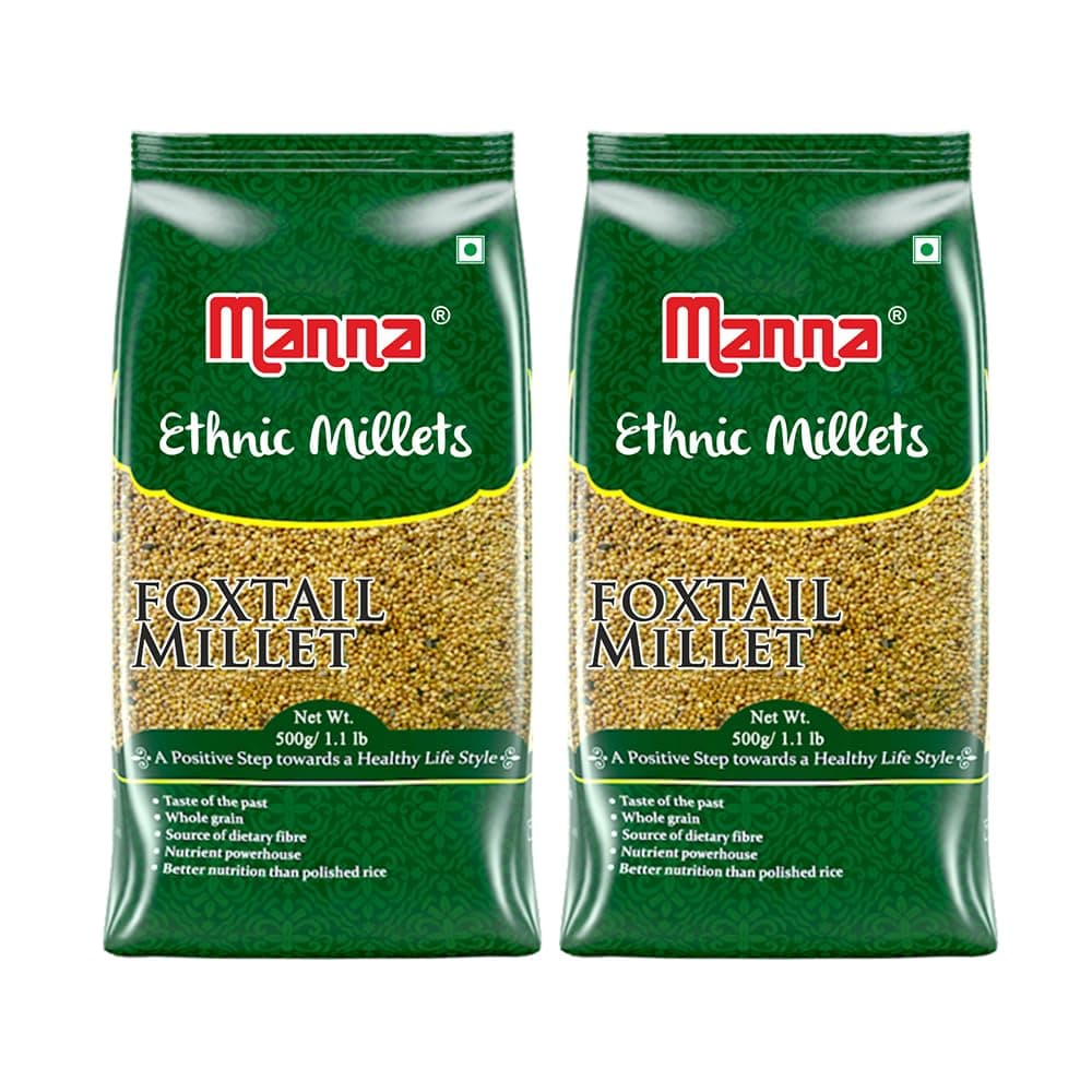 Manna Foxtail Millet Natural Grains, 1kg (500g x 2 Packs) - (Kaon / Kang / Kangni / Kakum / Navani / korralu / Korra / Thinai) | Native Low GI Millet Rice