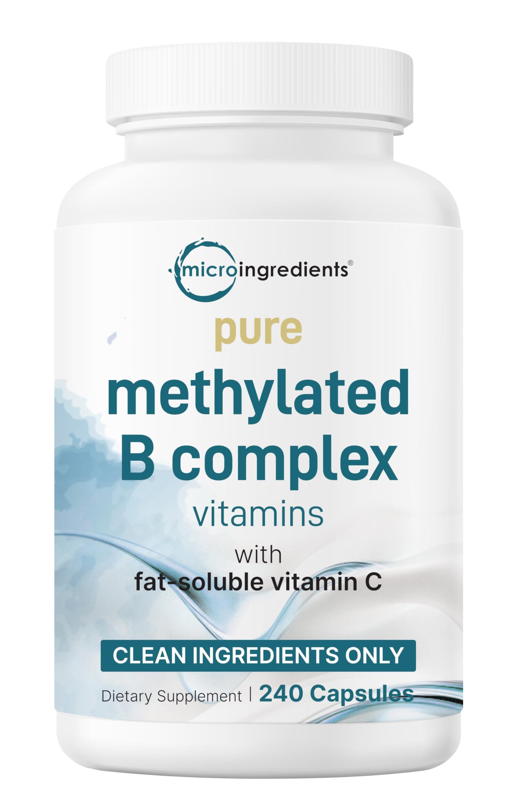 Pure Methylated B Complex, 240 Capsules | 11-in-1 Formula with Methylfolate, B12, Thiamin, Inositol, Choline, & Fat Soluble Vitamin C | Clean Ingredients Without Fillers | Non-GMO