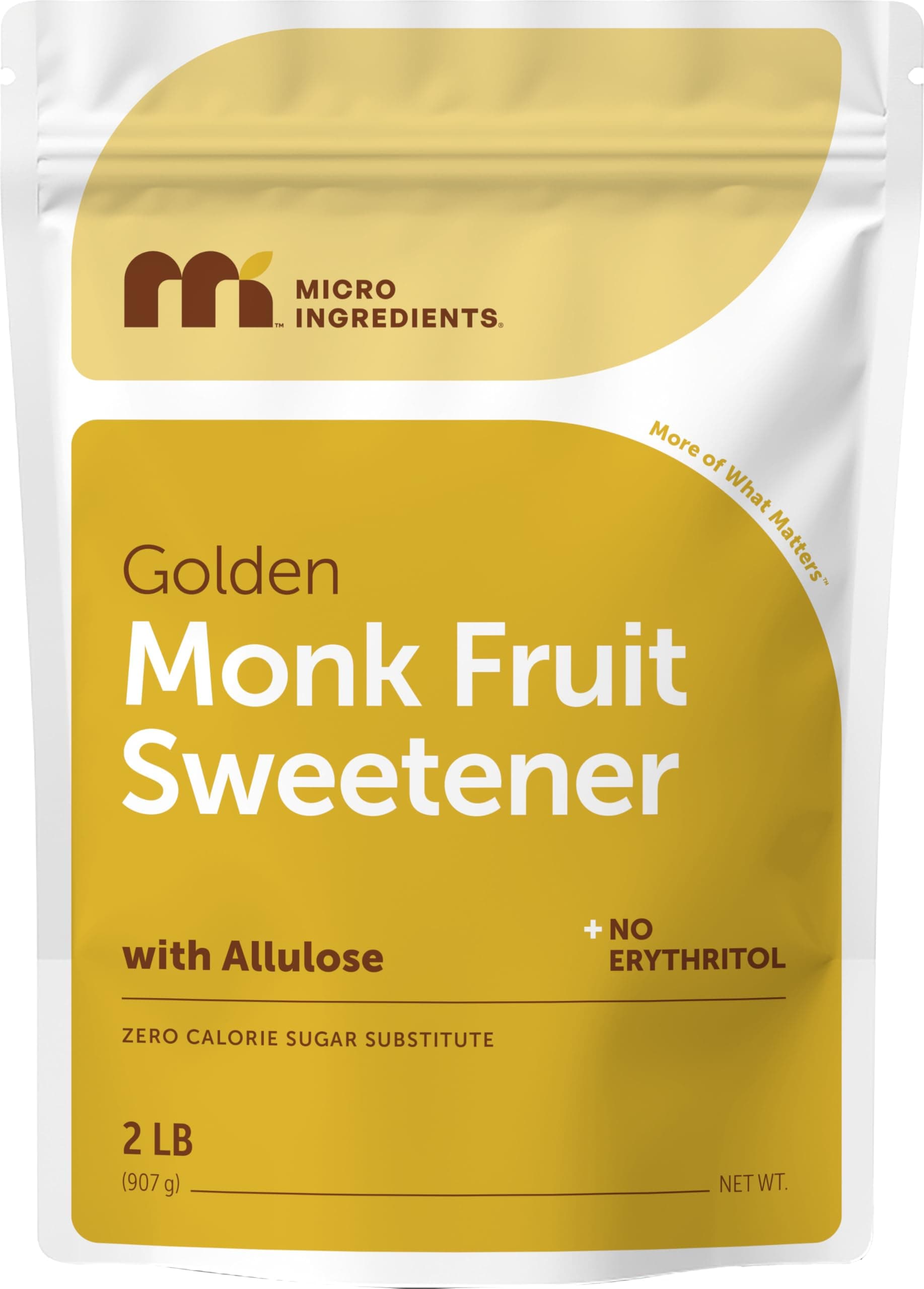 Micro Ingredients Golden Monk Fruit Sweetener with Allulose, 2 lbs | 1:1 Brown Sugar Substitute, No Erythritol, No Aftertaste | Zero Calorie Sugar Alternative for Baking, Coffee & Tea | Keto, Vegan, Non-GMO