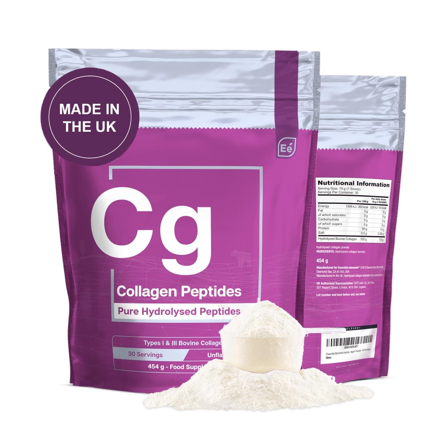 Essential Elements Hydrolyzed Collagen Peptides Powder - Collagen Supplement - Types I & III - Non-GMO, Hormone-Free, Grass-Fed Collagen Powder - 41 Servings