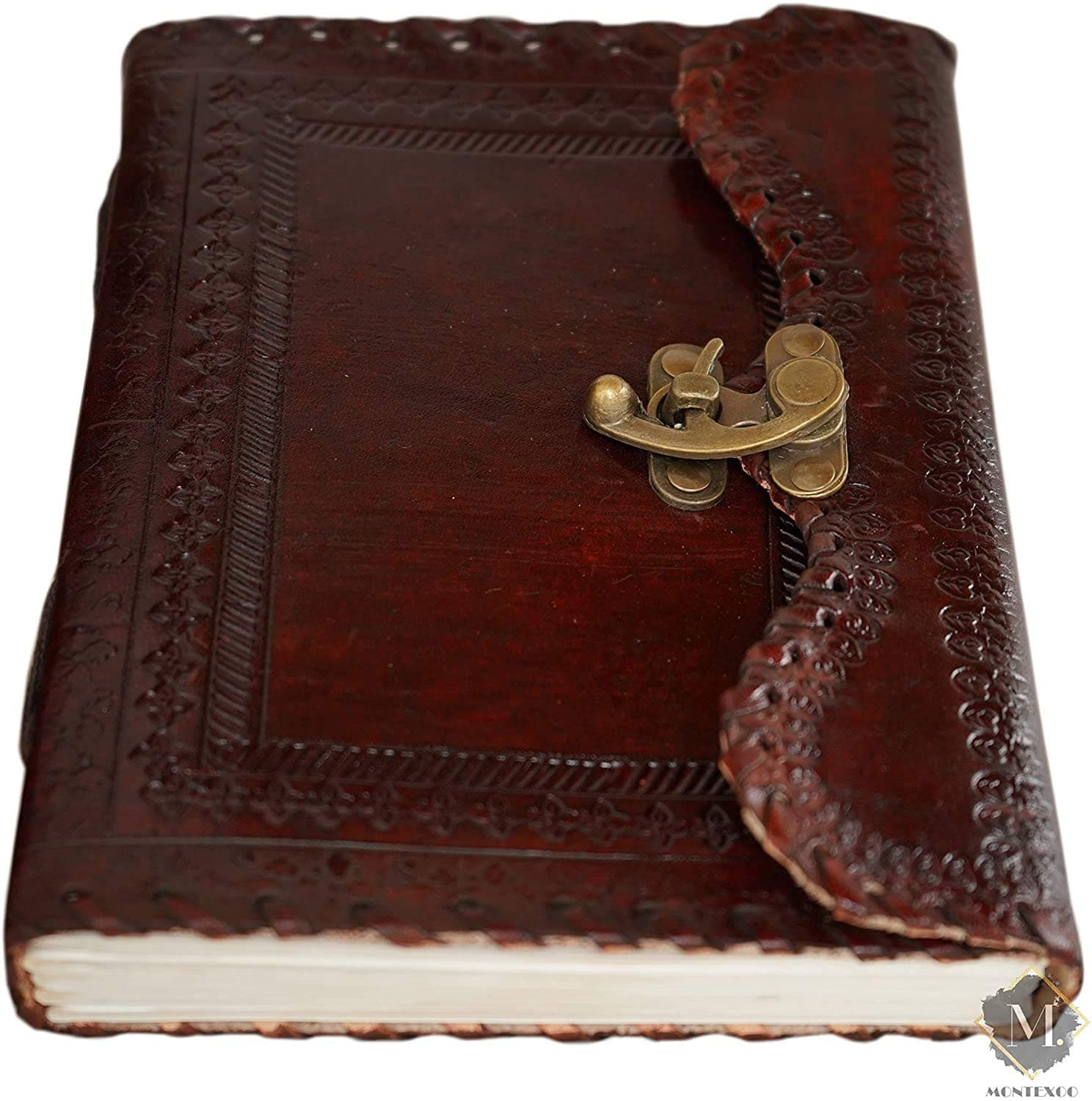 MONTEXOO Vintage Leather Journals For Writing With lock Bound Hardcover Notebook Sketchbook Diary Mens Women Brown 5 x 7