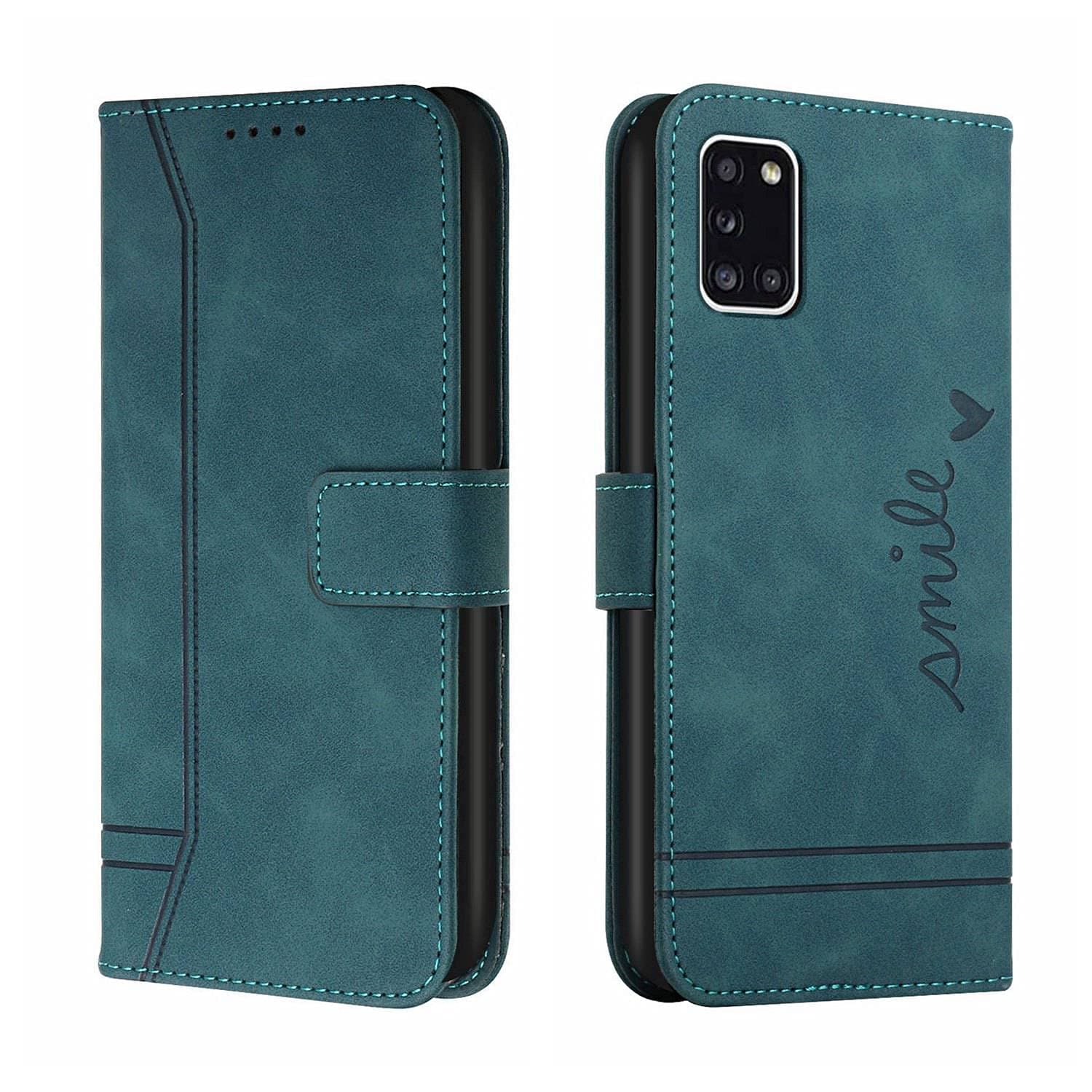 SHUNDA Case for Samsung Galaxy A31, PU Leather Wallet Flip Protective Phone Case Cover with Card Slots Shockproof Cover for Samsung Galaxy A31 - Military Green
