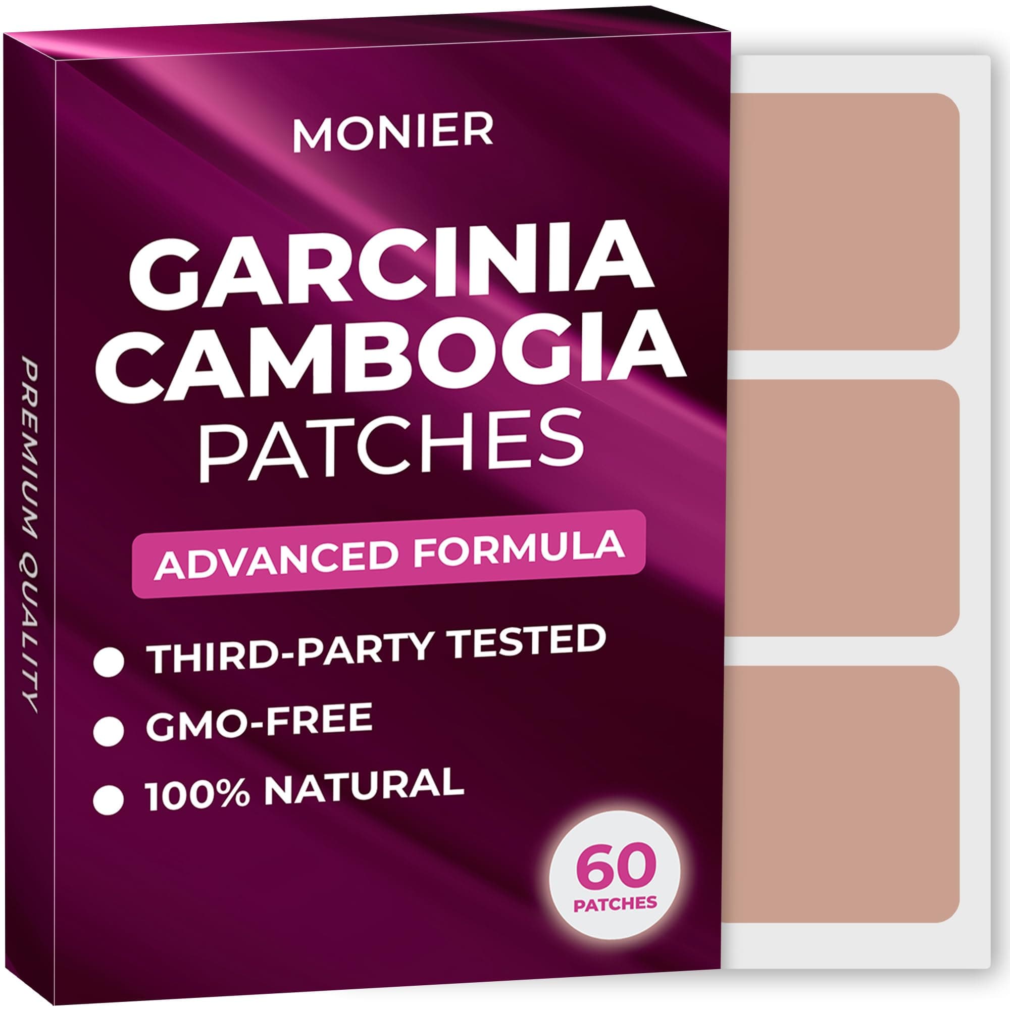 MONIER Garcinia Cambogia Patches (Pack of 60) - 100% Natural Patch for Women and Men - with B12 & Potassium - Energy, Focus & Body Support - Enhanced Formula