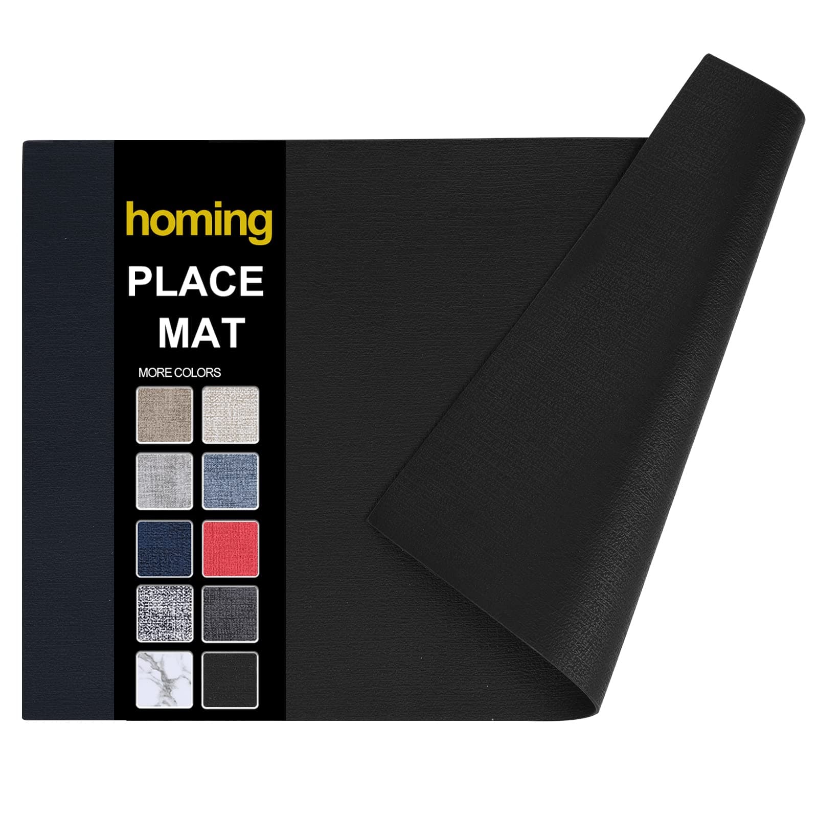 homing Faux Leather Heat Resistant Placemats Set of 6 – Waterproof Wipeable Dining PU Place Mats for Indoor & Outdoor, Easy to Clean - Black