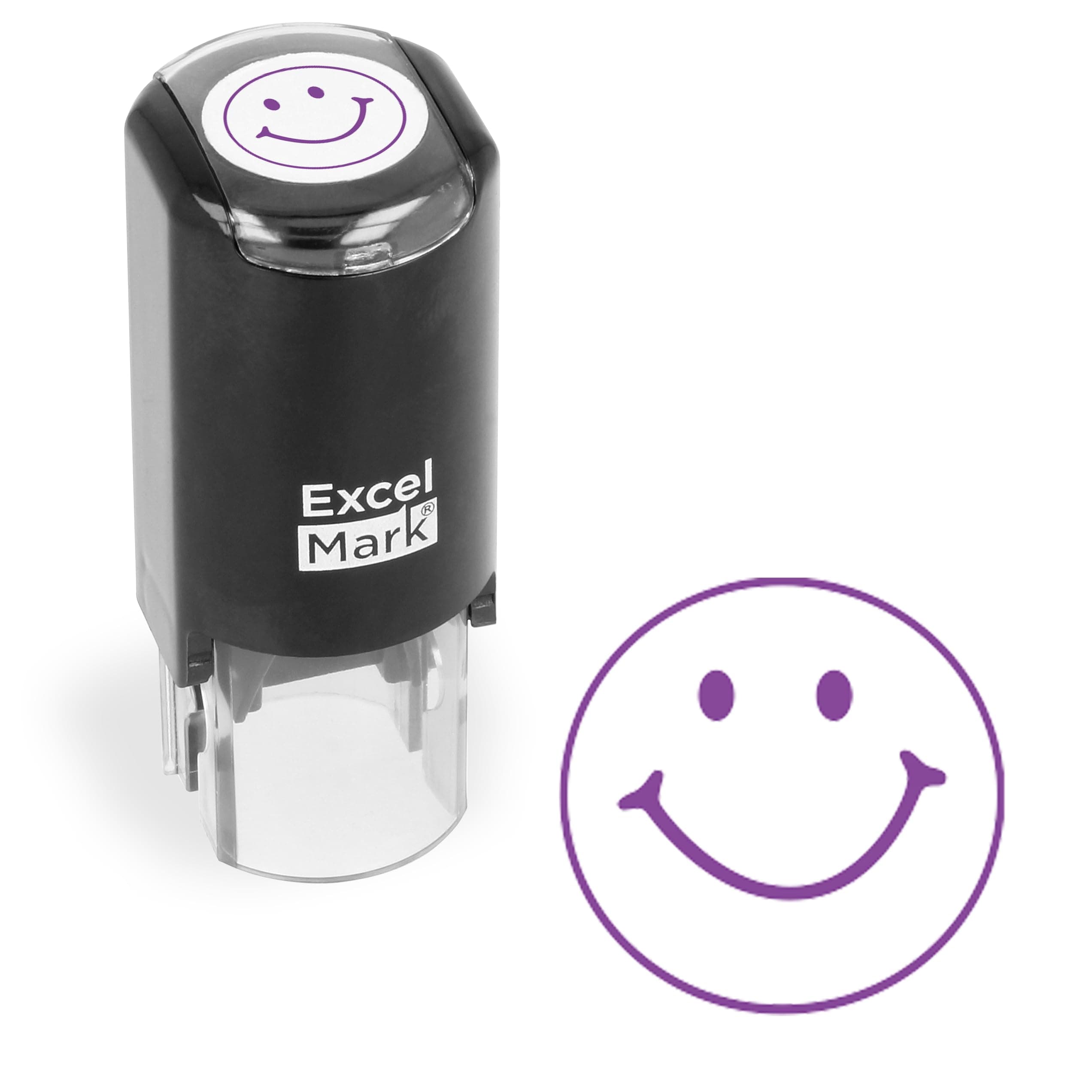 ExcelMark Smiley FACE - Self-Inking Round Teacher Stamp - Purple Ink