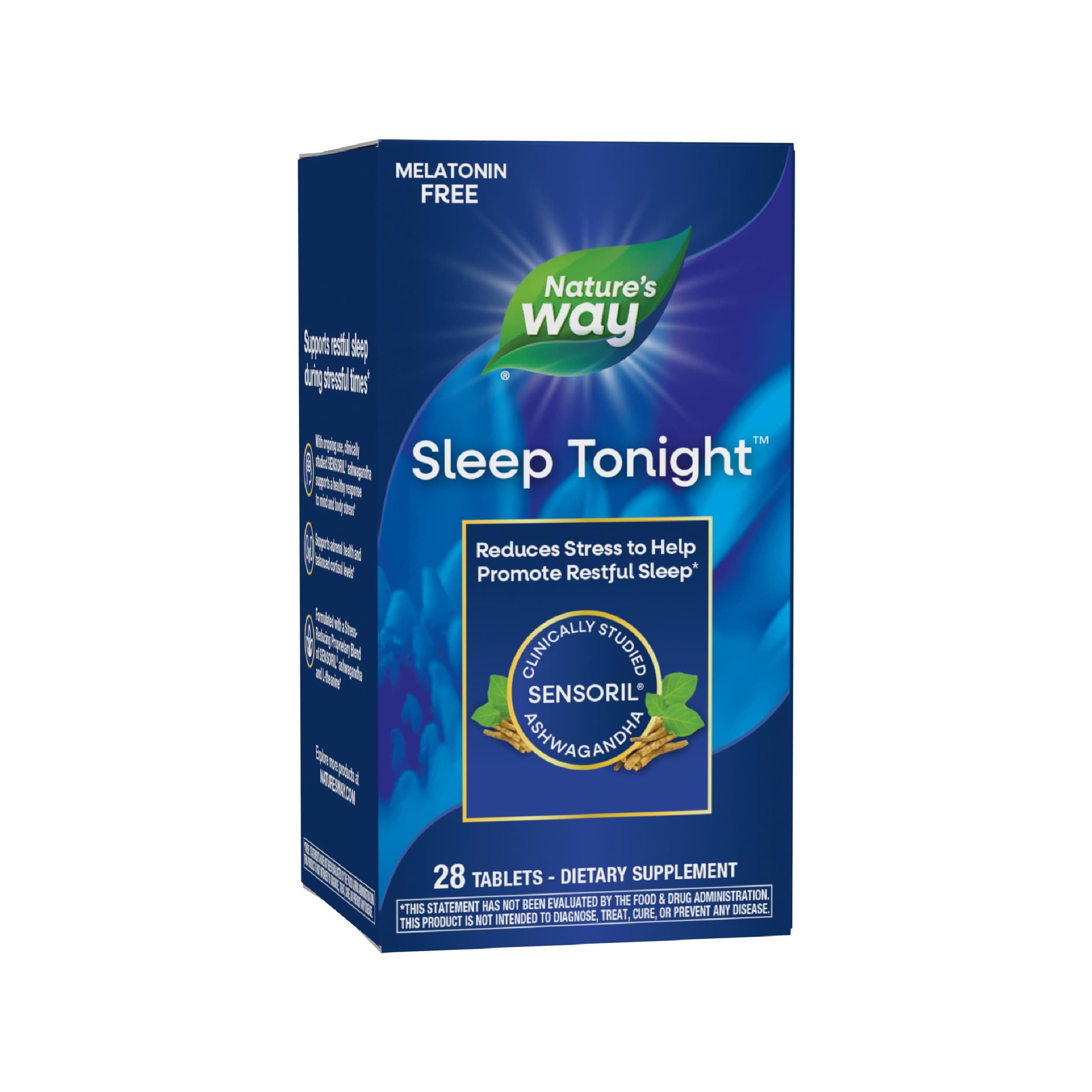Nature's Way Sleep Tonight, Stress-Reducing Formula to Promote Restful Nights*, Melatonin Free Sleep Support with Ashwagandha and L-Theanine*, Vegan, 28 Tablets (Packaging May Vary)