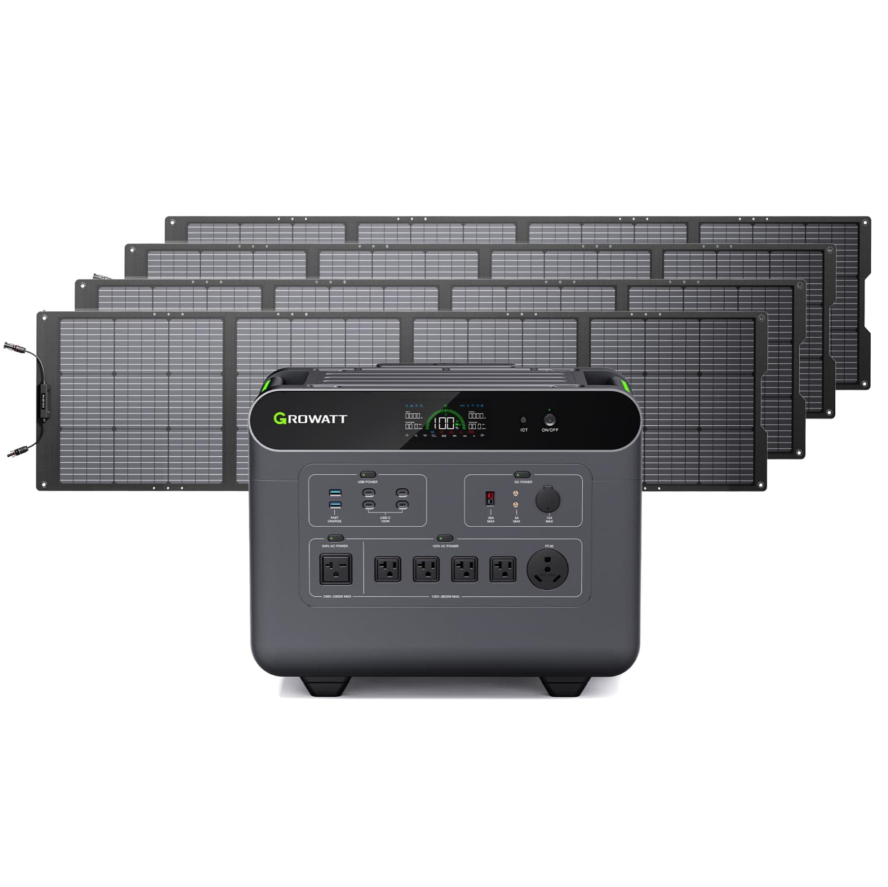 GROWATT Portable Power Station with 800W Solar Panel,HELIOS 3600W Electric Solar Generator,3686Wh LiFePO4 Battery,for Home Use,Emergency,Outdoor Camping,RVs, Power Outages