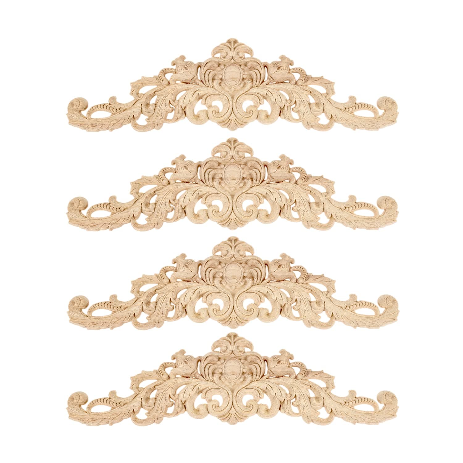MUXSAM Long Wood Carved Appliques Onlays, 4-Pack Unpainted Decorative Corner Carving Decals Set for Wall Door Cabinet Mirror Closet Wardrobe Dresser Mantel Staircase DIY Project, 40x11cm/15.75"x4.33"