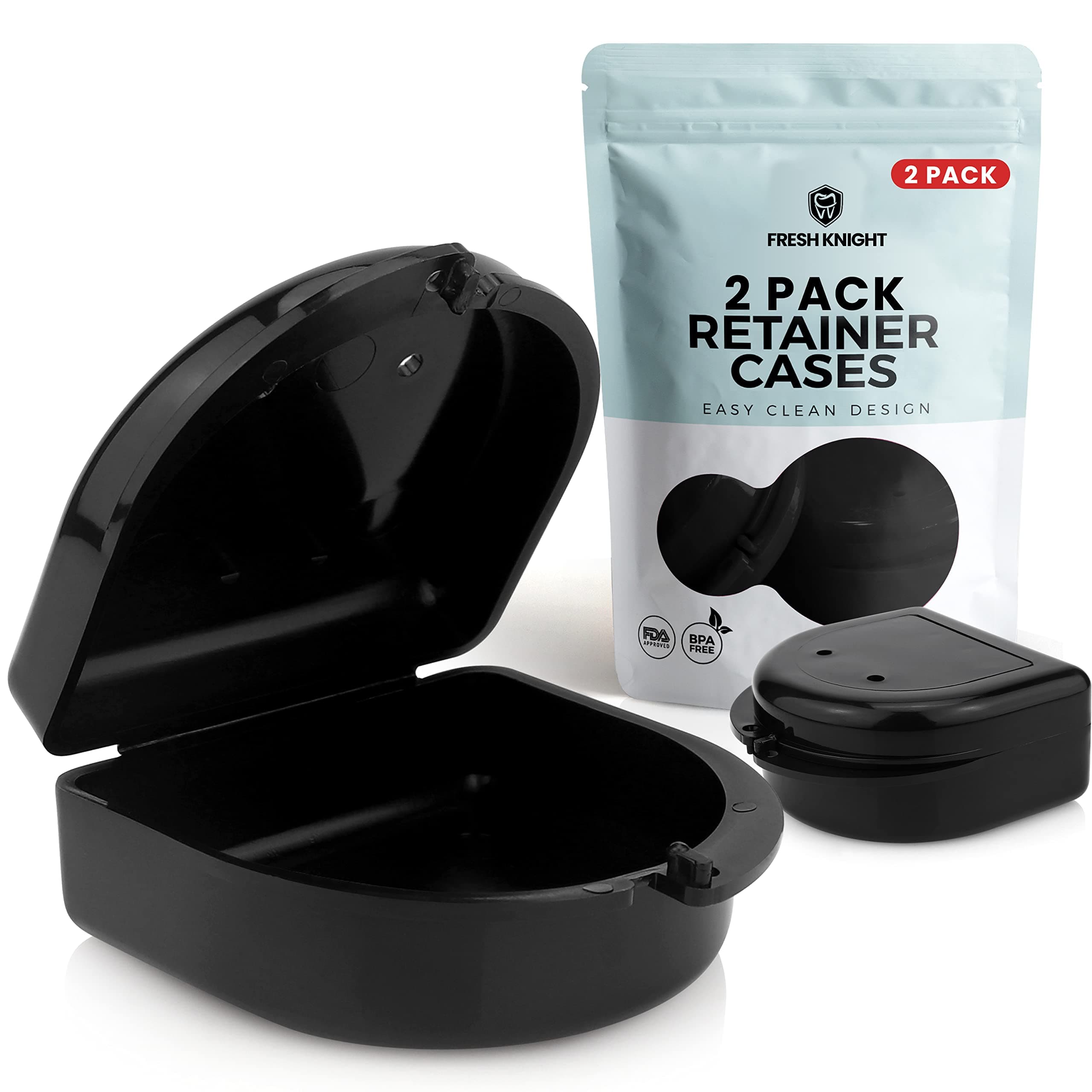 2 Pack- Snap Lock Retainer Case; Stealth Black by Fabulous Smiles