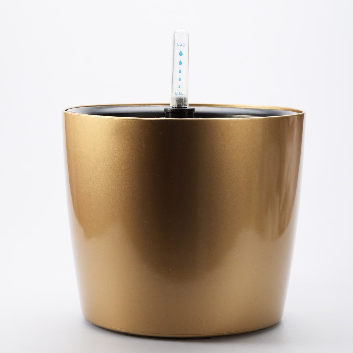 7-Inch Self Watering Planter Water Storage Flower Pot + Water Detector for Home Balcony Garden Decor (Square/Gold)