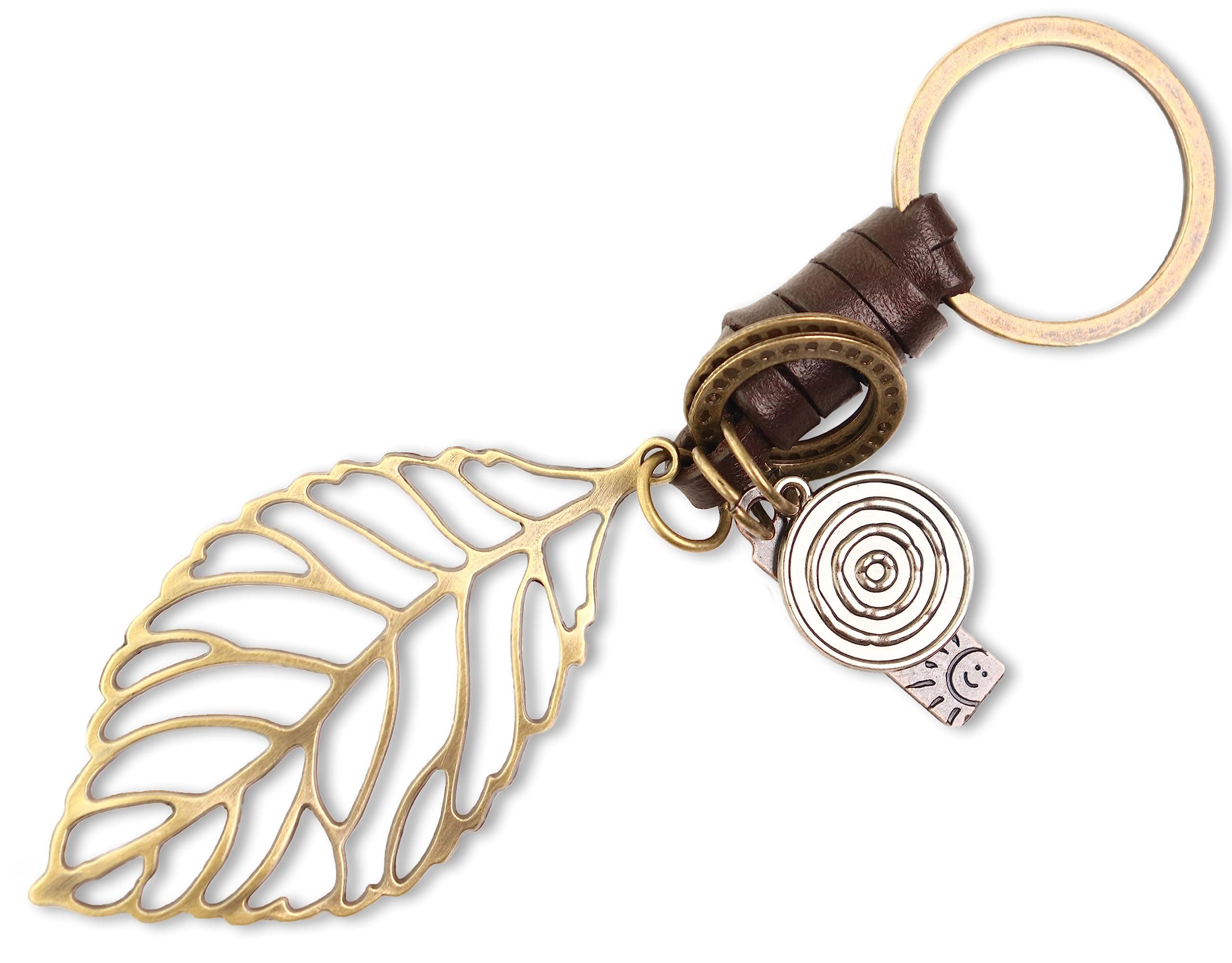 Leaf Keyring Gift for Women & Men | Handmade Leather Key Ring | Vintage Charm for Home, Car & Door Keys | Tree Keychain Present for Her & Him