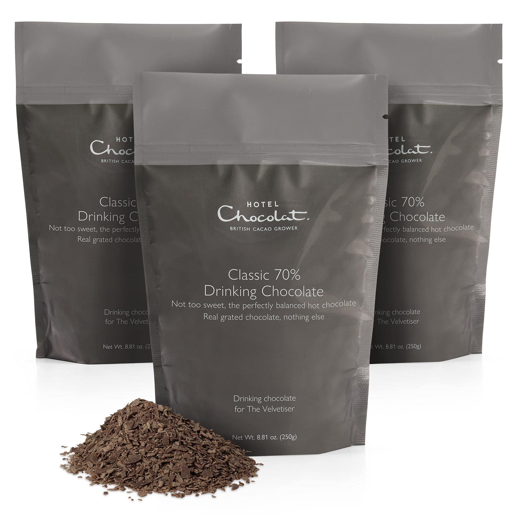 Hotel Chocolat Classic 70% Drinking Chocolate, 3 x 250 g Resealable Pouches