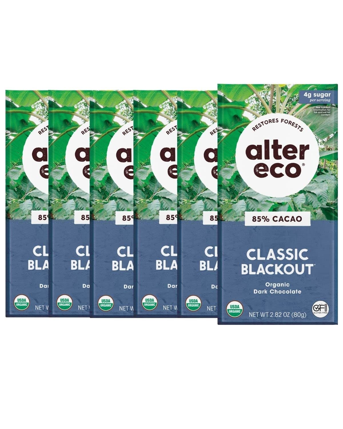 Alter Eco | Dark Chocolate Bars | Pure Dark Cocoa, Fair Trade, Organic, Non-GMO, Gluten Free (6-Pack Classic Blackout)