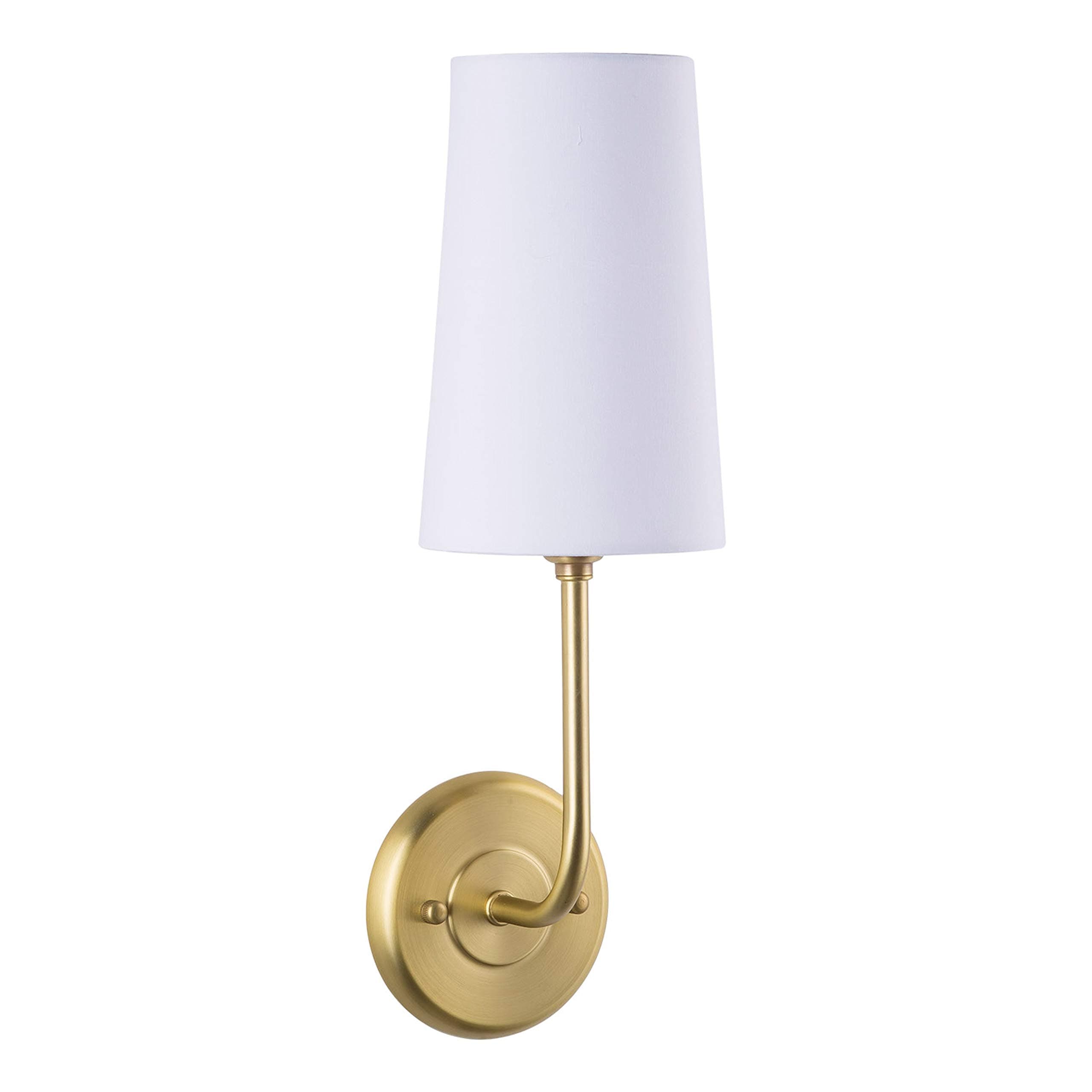 Linea di Liara Forma Gold Wall Sconce, White Fabric Shade, Antique Brass, UL Listed, Modern Wall Lighting, Bathroom Hallway Bedroom Wall Sconce, Up Light, Wallchiere Wall Lamp, 17x8x5 inches