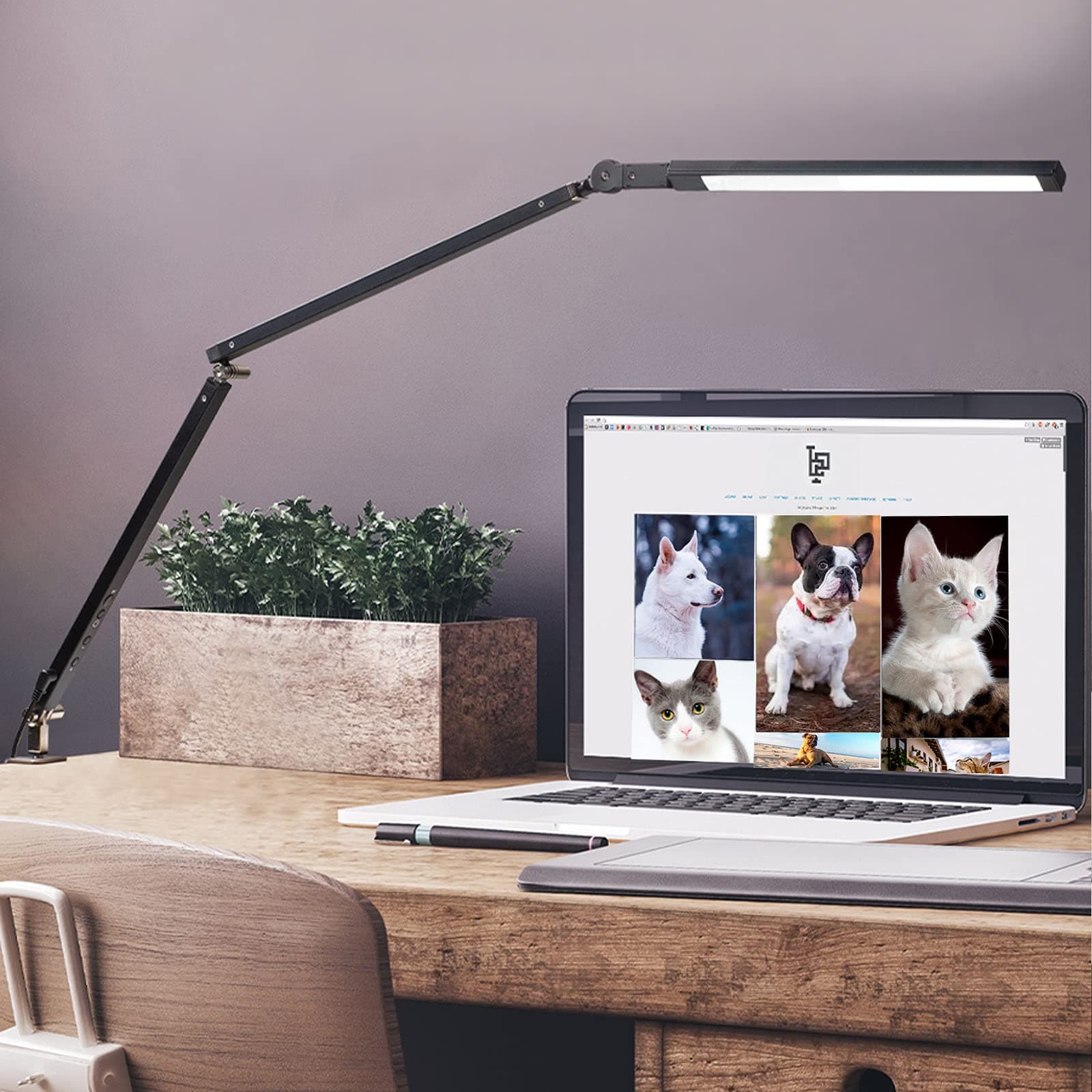 Desk Lamp with Climp, ABRRLO Long Swing Arm Lamp Adjustable Led Desk Light with Eye-Care Dimmable Light, 3 Color Modes,Remote Control for Study, Office, Studios,Architect (Black)