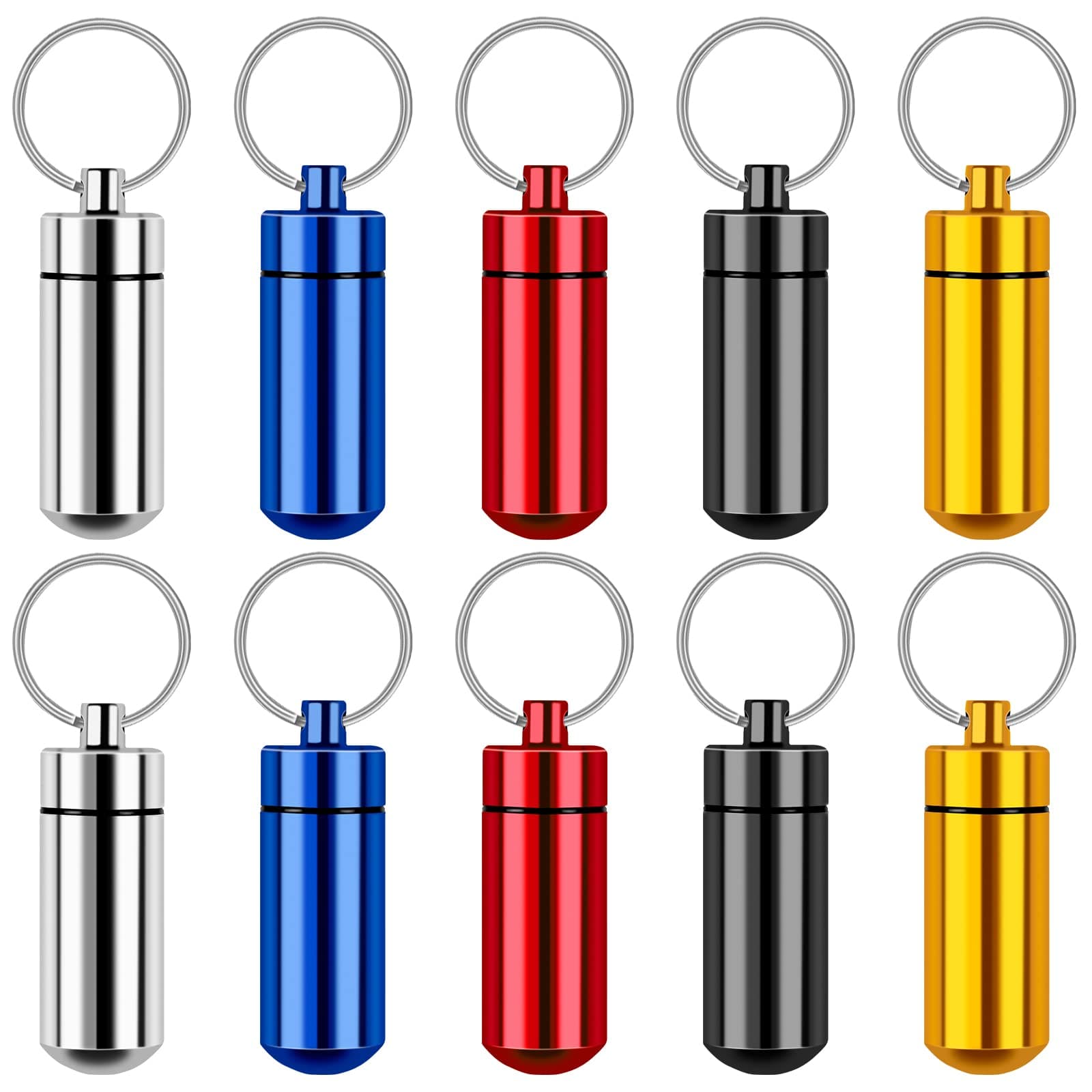 Waterproof Aluminum Pill Case Keychain - 10 Pack, Small Portable Pill Organizer for Pocket Drug Storage - Travel-Sized Pill Keychain Container for Outdoor Camping and Travel