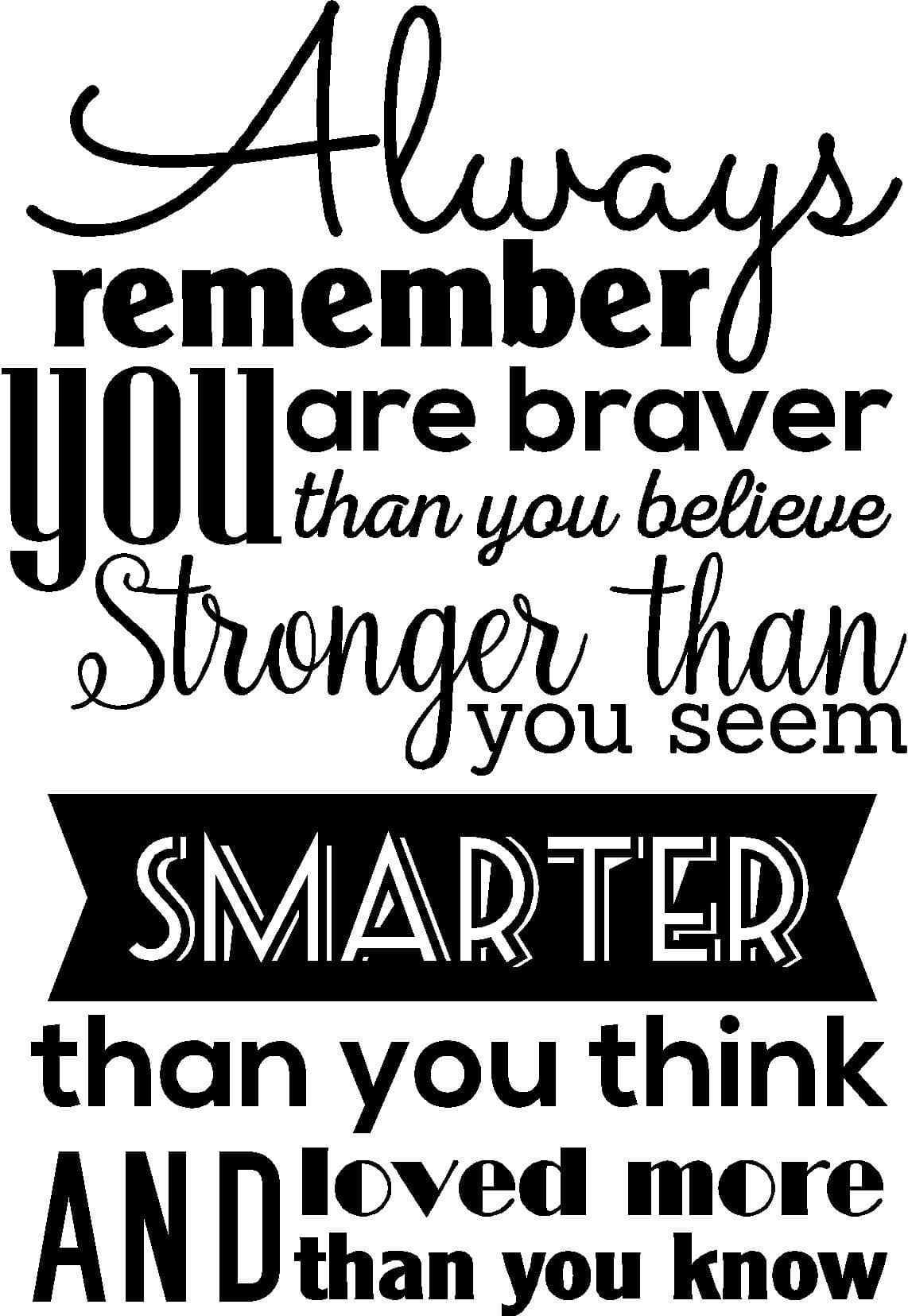 Home Wall Decal Decor - Always Remember You are Braver Than You Believe - Vinyl Wall Decals Sayings Words Art Decor Lettering Wall Art Inspirational Uplifting