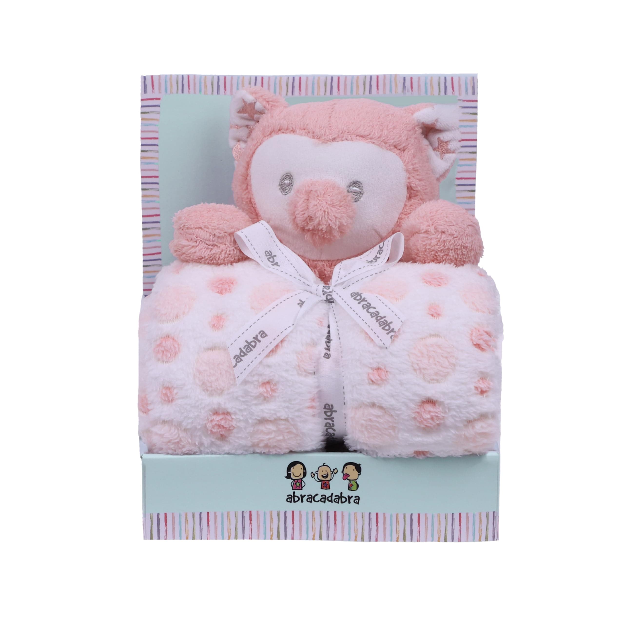 abracadabra Fleece Toy with Blanket Gift Set for Newborns & Infants, 0+ Years (Owl, Peach)