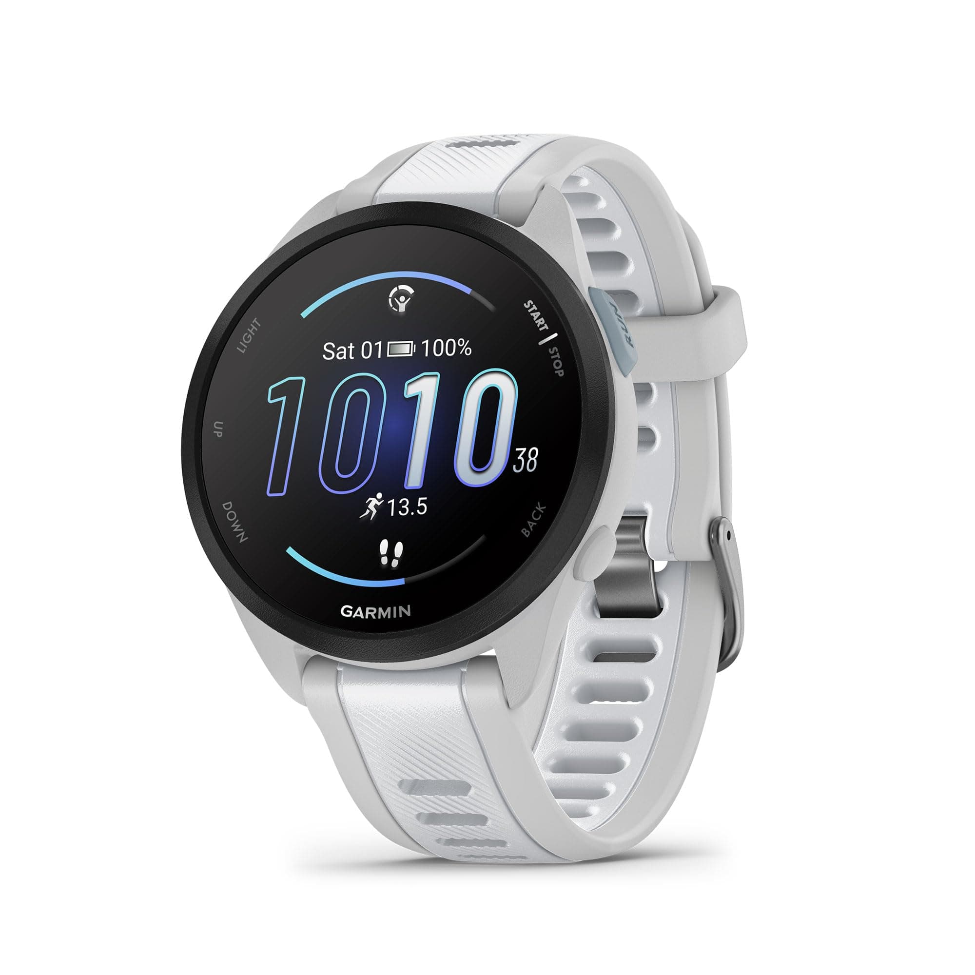 Sports Watch Forerunner 165 Mist Grey Whitestone | GPS Running Smartwatch with Amoled and Touchscreen Display | 11 Days of Battery Life in Smart Watch Mode