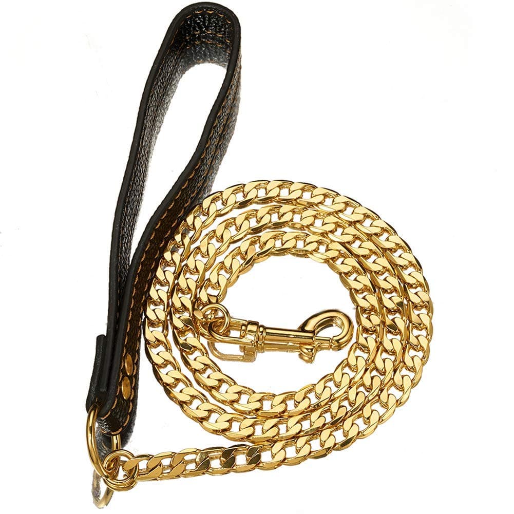 Dog Leash 4ft Copper 18K Gold Stainless Steel Chew Proof Durable Harness (4 ft, Gold)