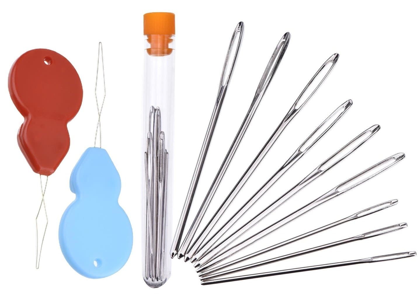 Steel Large-eye Blunt Sewing Needles,Yarn Tapestry darning Embroidery Knitting Needles,Assorted size of 9 Pcs (Silver) & Bonus 2 Needle Threaders for you!