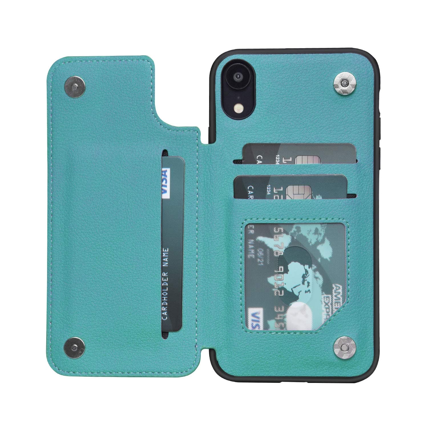 iPhone XR Case XR Wallet Credit Card Holder Case, Protective Hybrid Cover with Card Slot Holder and Leather Magnetic Closure Case for iPhone XR 6.1 Inch (Green)