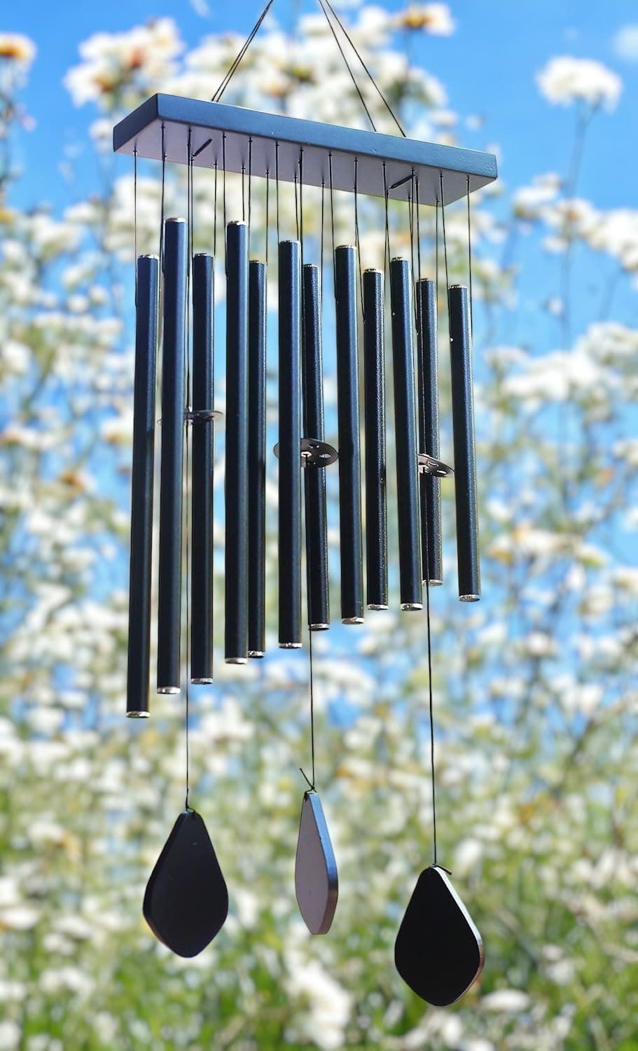 Black 12 Pipe Wind Chime- Balcony Decor Items (Pure Black)