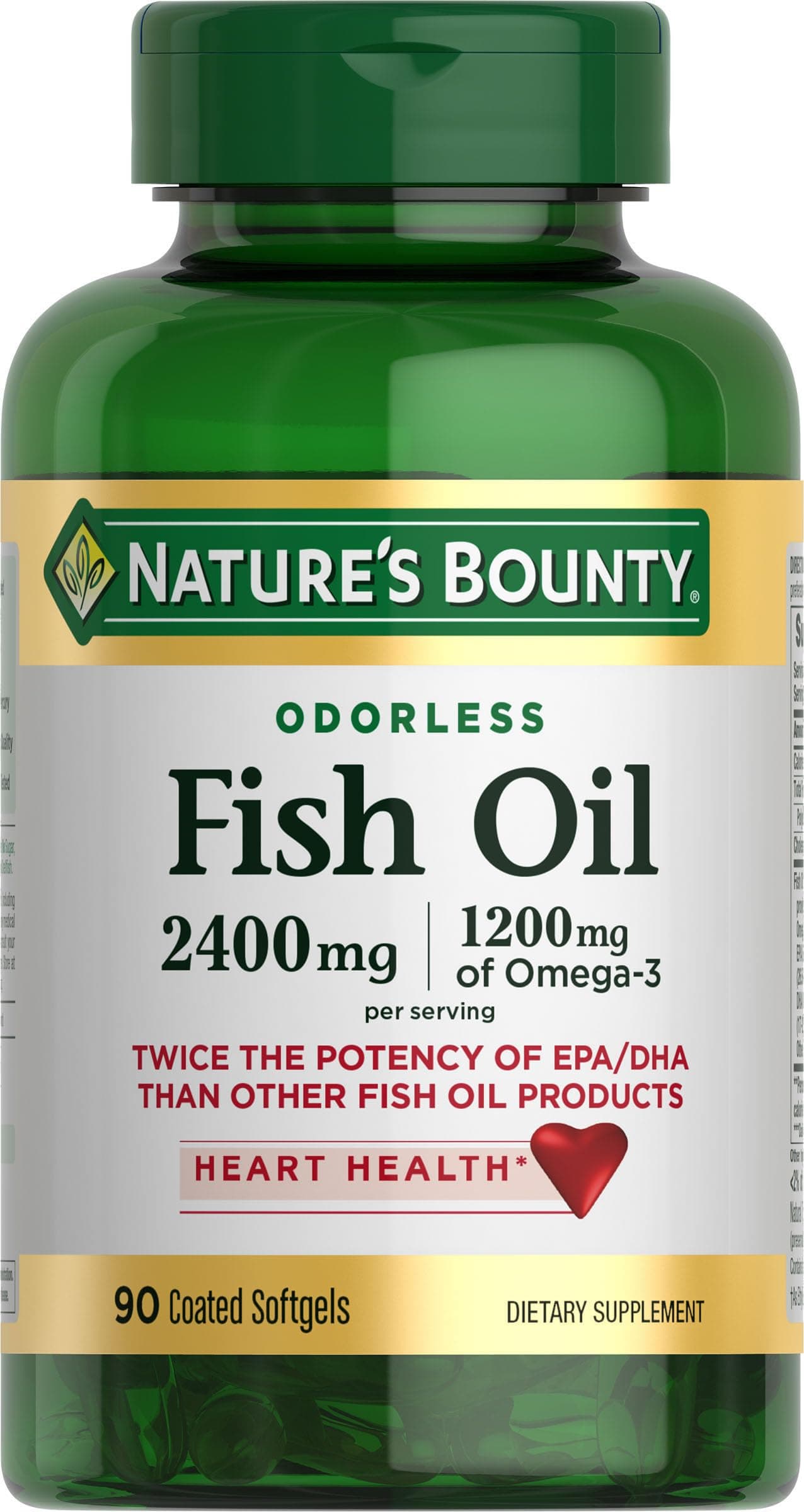 Fish Oil 2400 Mg Double Strength Odorless Softgels, Omega 3, 90-Count