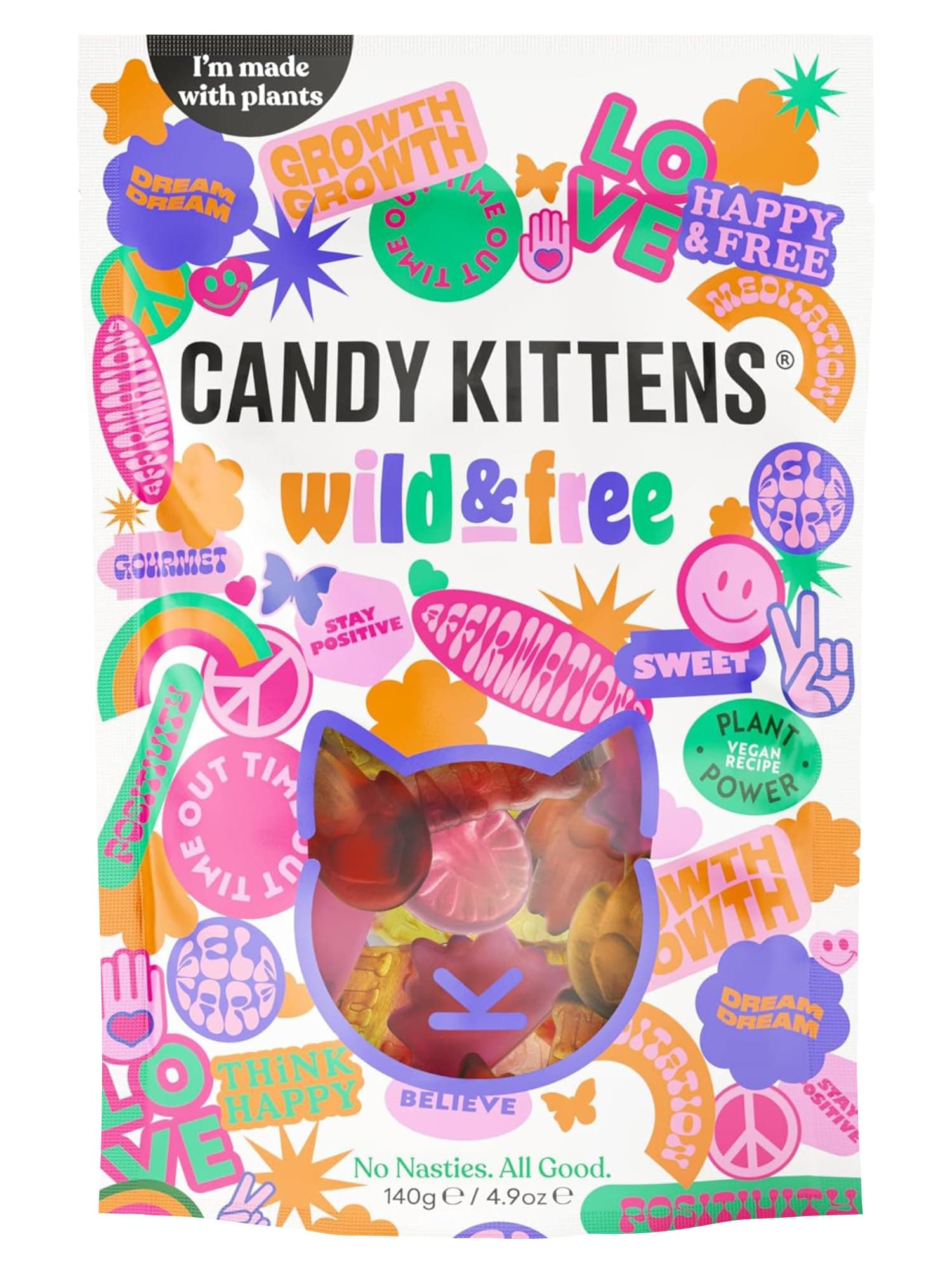 Candy Kittens Vegan Sweets – Wild & Free (140g Pack of 1) – Plant-Based Vegetarian & Vegan Treats with Real Fruit Juice, Great for Pick & Mix or Gift Box, Ideal Snack for All