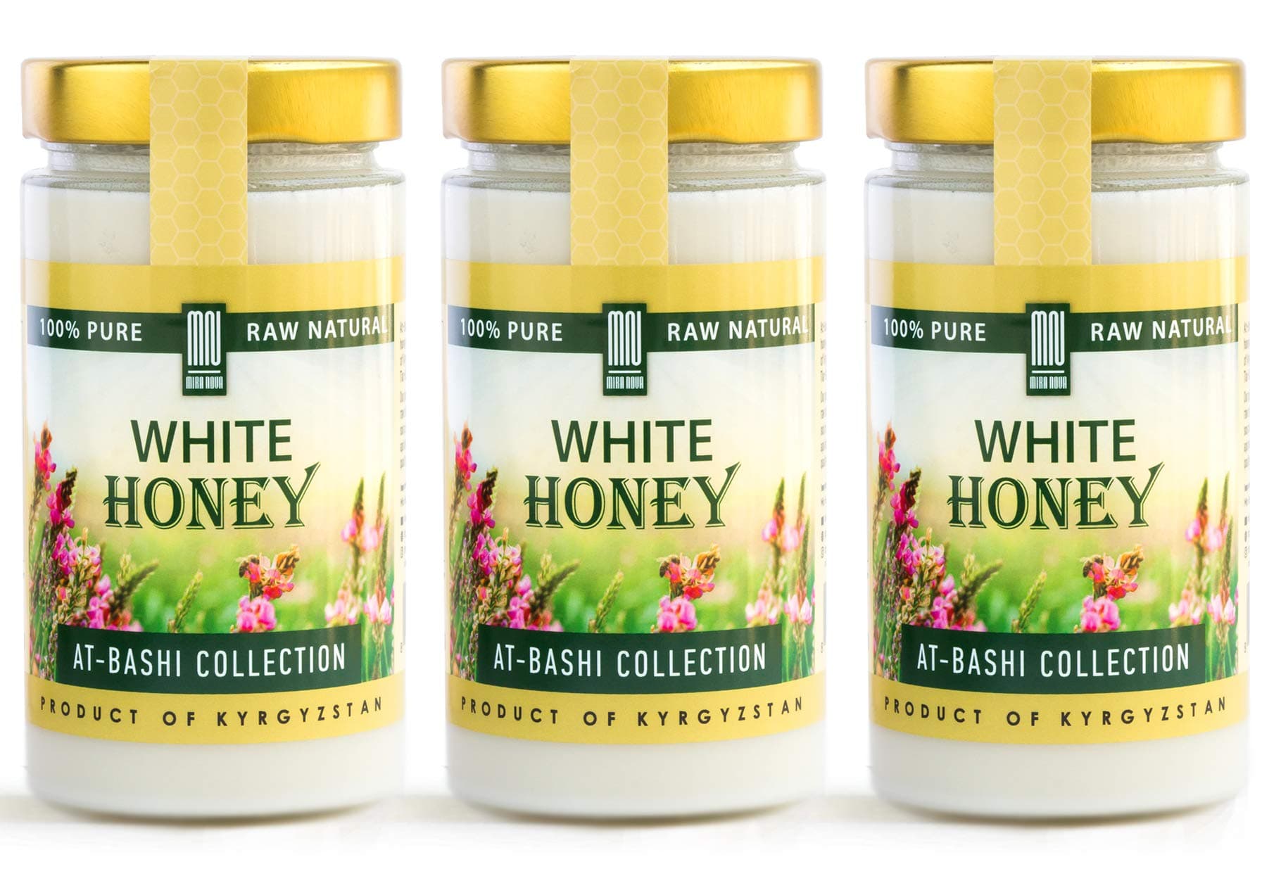 White Honey (3-PACK) Natural Creamed Wildflower Mountain Honey from Central Asia – by Mira Nova