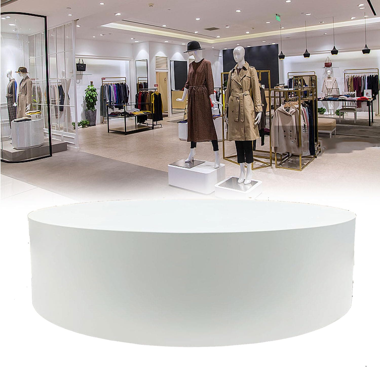 Round Display Pedestal Stand, Bridal Shop Platform Base, for Mannequin/Shoe/Bags/Network Personnel Live Show,White,60x20cm/23.6 * 7.8IN