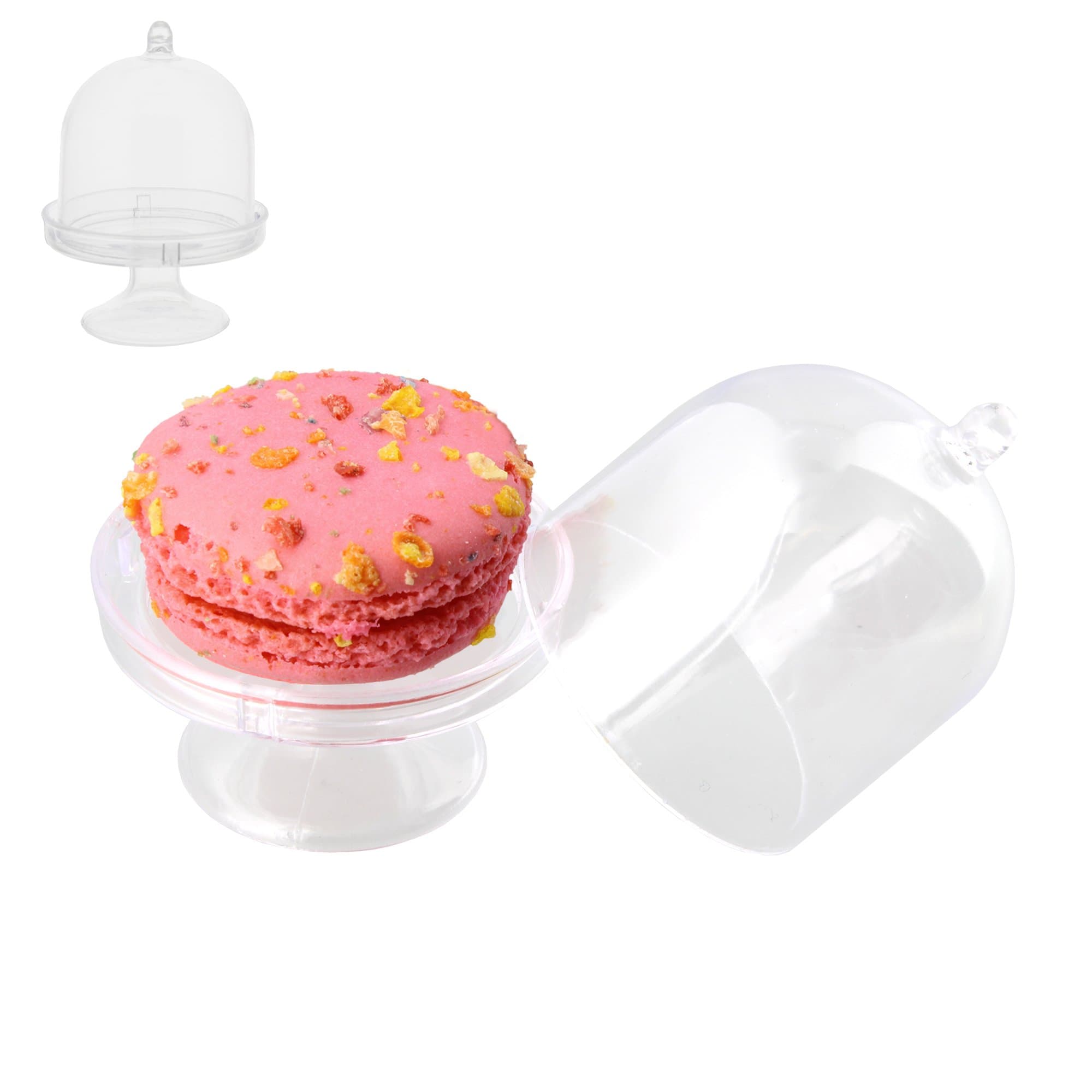 Spec101 Mini Cake Stand – Mini Cake Plate with Stand and Dome Cover, Single Cupcake Stand Mini Dessert Plates 48-Pack