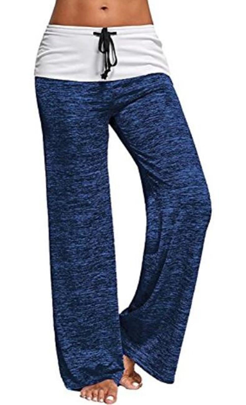 Roselux Women's Stretch Comfy High Waisted Drawstring Lounge Loose Wide Leg Yoga Pants(Blue,M)