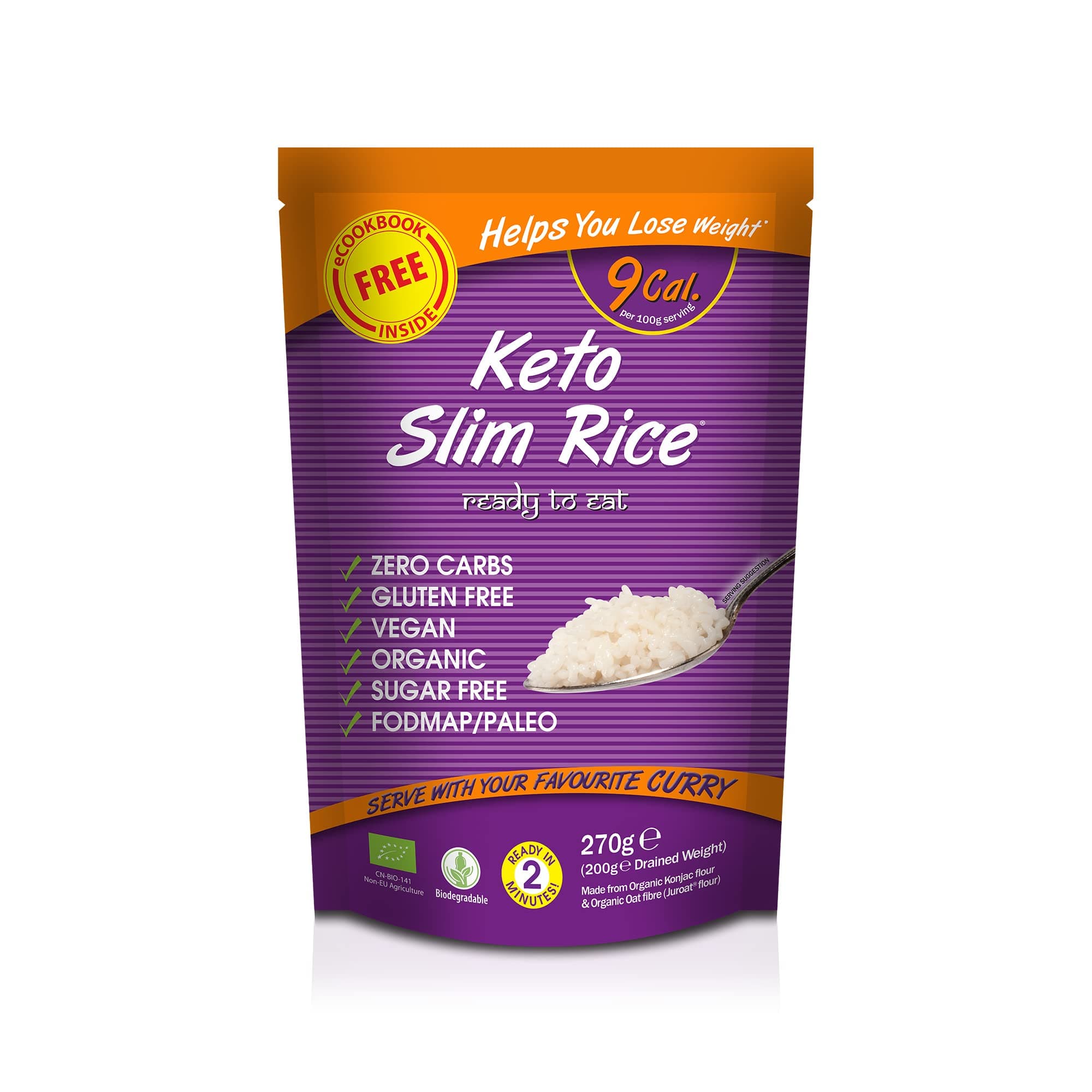 Eat Water Keto Slim Rice (Pack of 10 x 270g) Instant Organic Konjac Rice, Zero Carb, Low Calorie, Gluten, Fat & Sugar Free, Ready to Eat, Vegan High Fibre Food for Paleo Diet Friendly