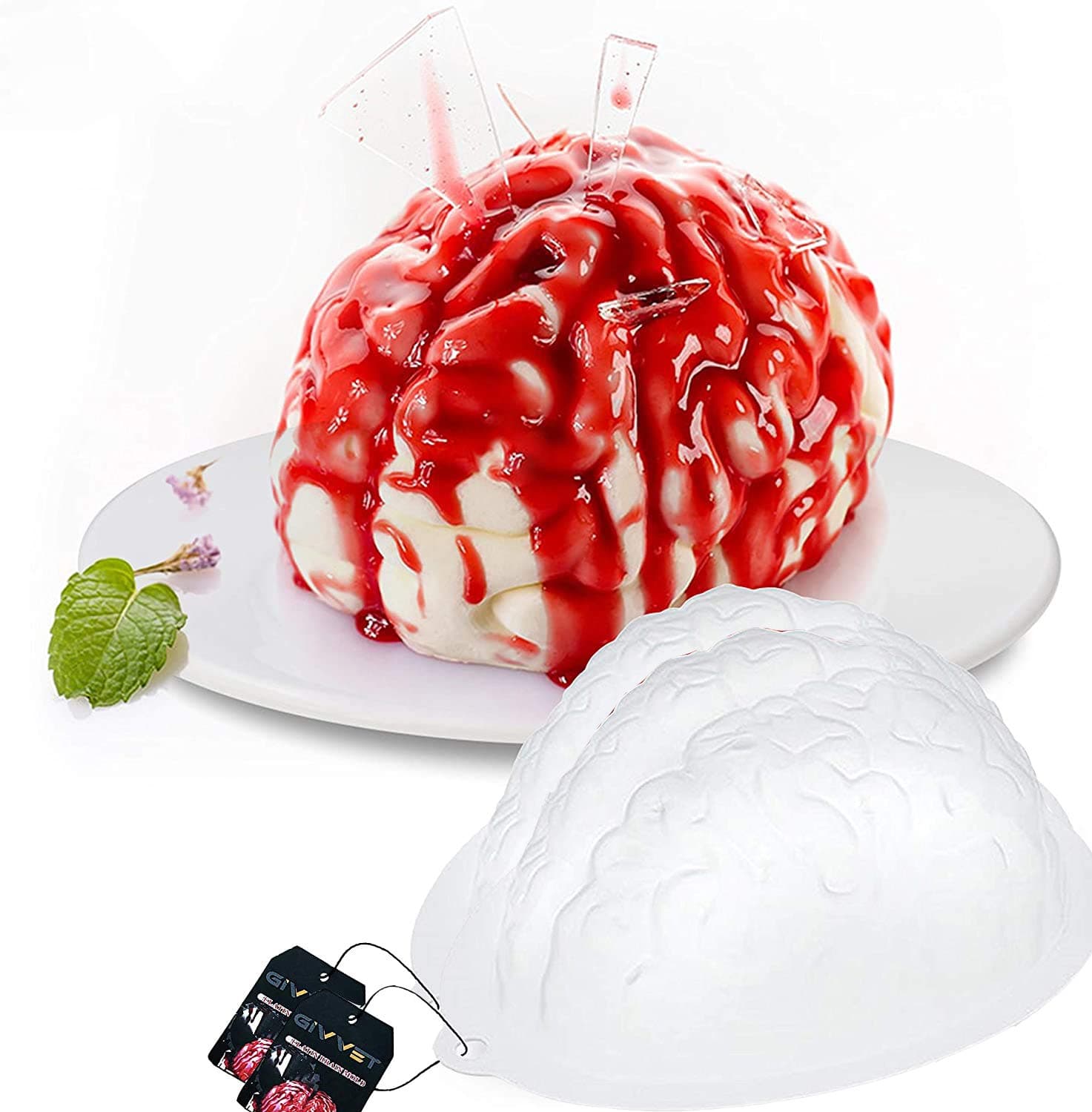 Brain Jello Gelatin Mold,2 Pack Large Human Zombie Brain Mold for Cake Candy,Plastic Halloween Baking Brain Prop Decorations Standard for Kids Adult
