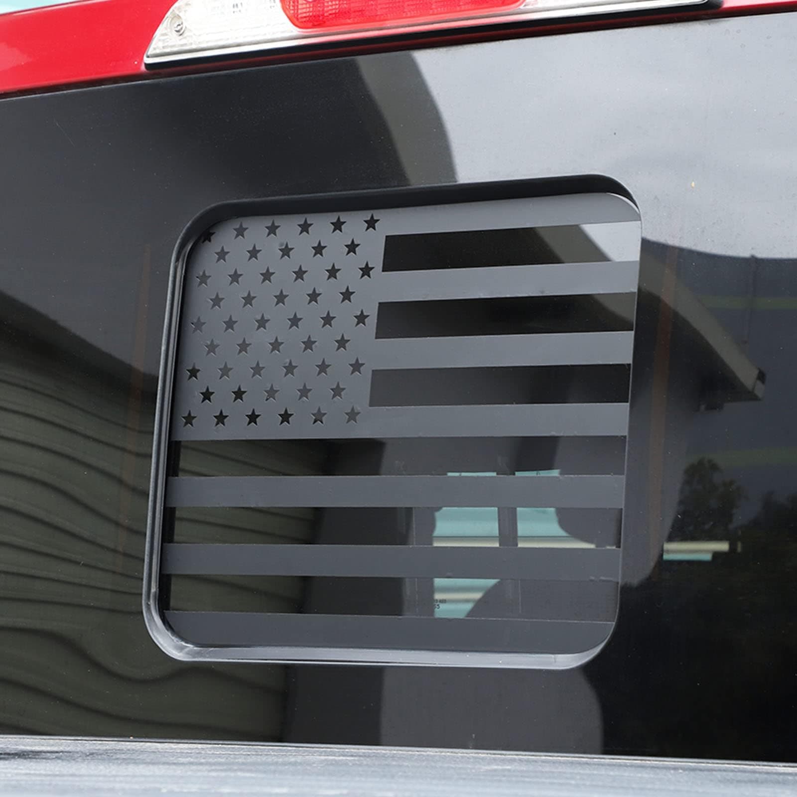 Rear Middle Window American Flag Decal for Ford F150 F250 F350 2015-2020 2021 2022 2023 2024 2025 Back Center Sliding Window Glass USA Flag Vinyl Sticker Exterior Accessories(Matte Black)