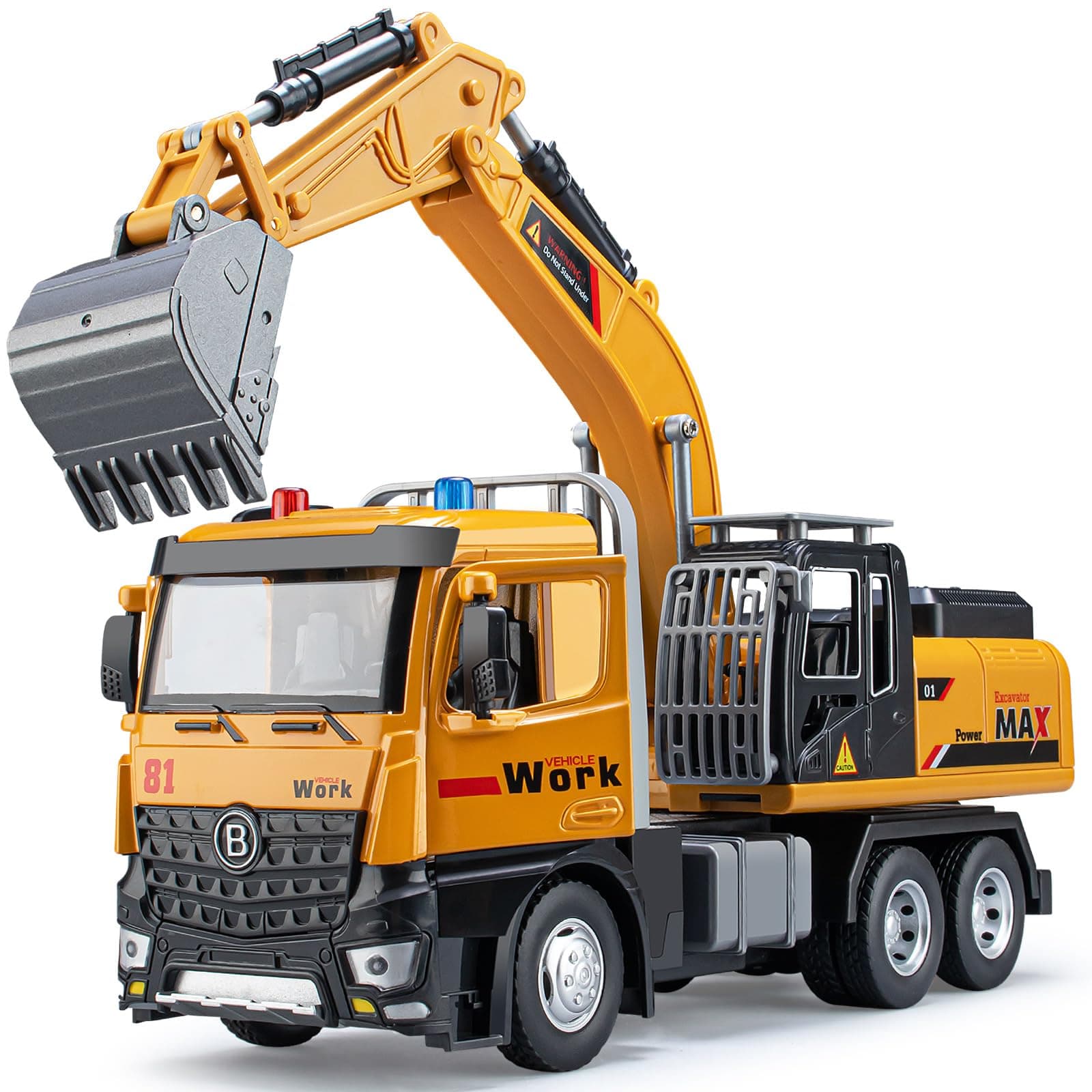 Excavator Toy Metal Cab, Big Digger Toys for Boys with Lights Sounds and Working Movable Parts, Friction Powered Construction Vehicles for Kids (Excavator)